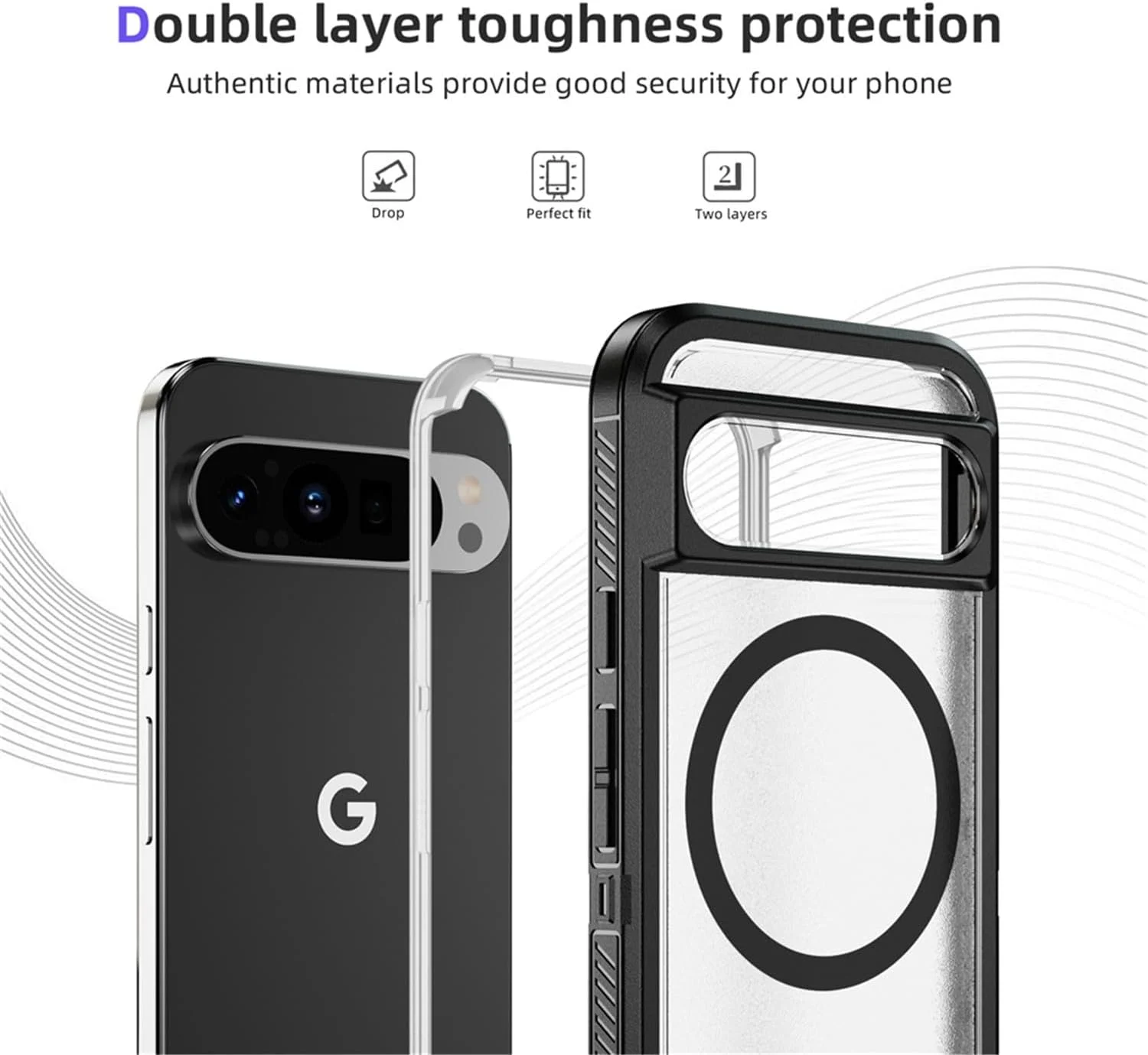 قاب محافظ مغناطیسی سازگار با گوگل پیکسل 9 پرو ایکس ال، [پایه نامرئی داخلی][پشتیبانی از شارژ بی‌سیم] [مقاوم در برابر ضربه در سطح نظامی] کاور مات و باریک گوشی، مشکی شفاف