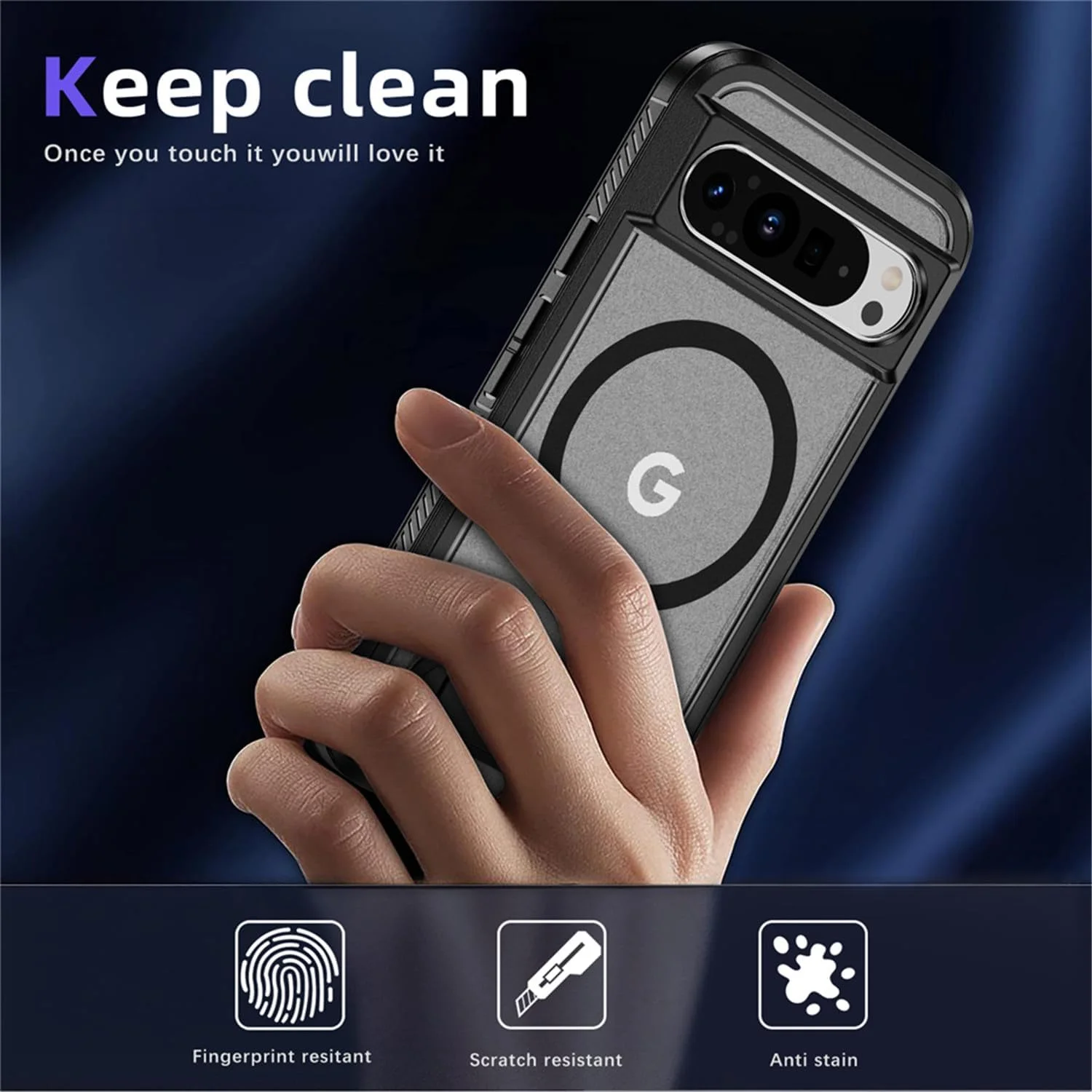 قاب محافظ مغناطیسی سازگار با گوگل پیکسل 9 پرو ایکس ال، [پایه نامرئی داخلی][پشتیبانی از شارژ بی‌سیم] [مقاوم در برابر ضربه در سطح نظامی] کاور مات و باریک گوشی، مشکی شفاف