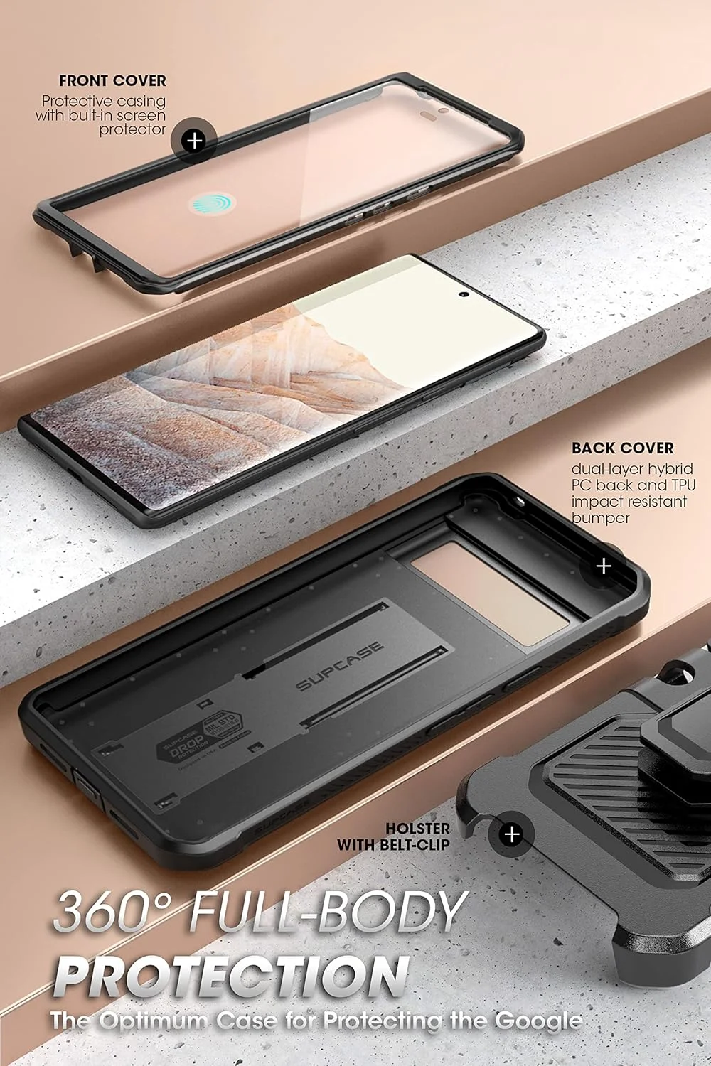 کاور محافظ SUPCASE مدل Unicorn Beetle Pro مناسب برای گوشی گوگل پیکسل 6 پرو 5G به همراه گیره کمری و محافظ صفحه نمایش داخلی - مشکی کاور محافظ SUPCASE مدل Unicorn Beetle Pro مناسب برای گوشی گوگل پیکسل 6 پرو 5G به همراه گیره کمری و محافظ صفحه نمایش داخلی - مشکی