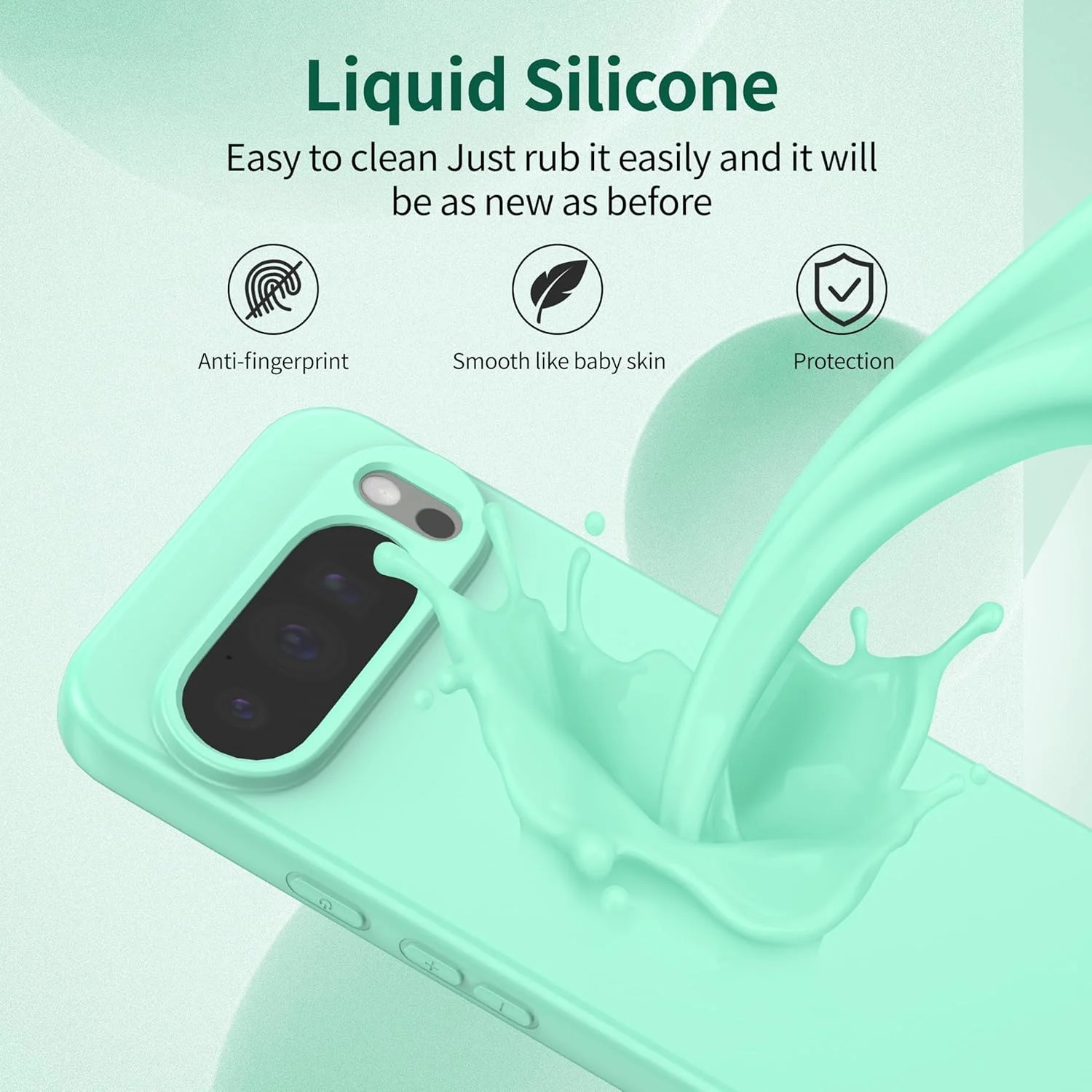 قاب سیلیکونی نرم و ضد ضربه Watana Google Pixel 10 Pro XL با پوشش داخلی میکروفایبر، ضد لغزش، رنگ سبز نعنایی