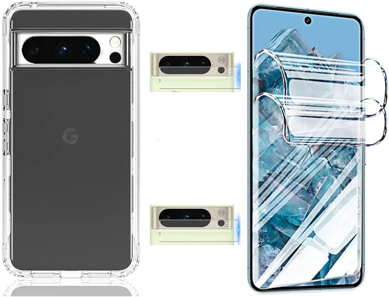 محافظ صفحه نمایش و لنز دوربین گوشی گوگل پیکسل 8 پرو مدل PUCHEN (شامل 1 محافظ صفحه نمایش هیدروژلی + 2 محافظ لنز دوربین + 2 عدد محافظ صفحه نمایش) ، ضد خش، پوشش شفاف محافظ صفحه نمایش و لنز دوربین گوشی گوگل پیکسل 8 پرو مدل PUCHEN (شامل 1 محافظ صفحه نمایش هیدروژلی + 2 محافظ لنز دوربین + 2 عدد محافظ صفحه نمایش) ، ضد خش، پوشش شفاف