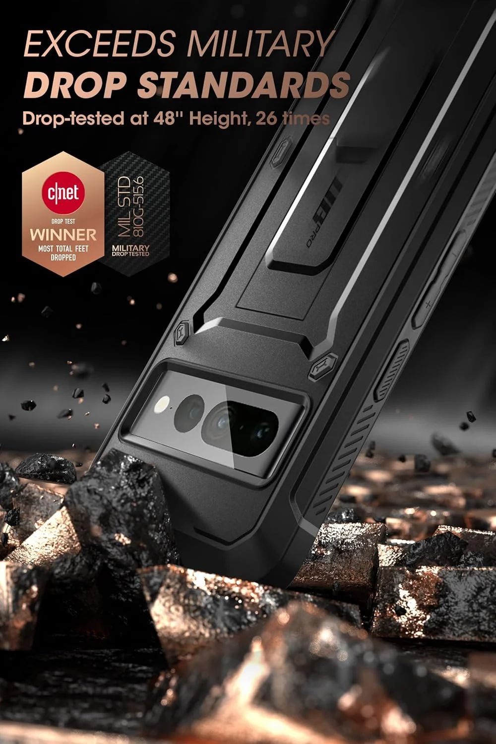 کاور محافظ SUPCASE [Unicorn Beetle Pro] مناسب برای گوشی گوگل پیکسل 8 5G، کاور مقاوم با گیره کمری و محافظ صفحه نمایش داخلی - مشکی