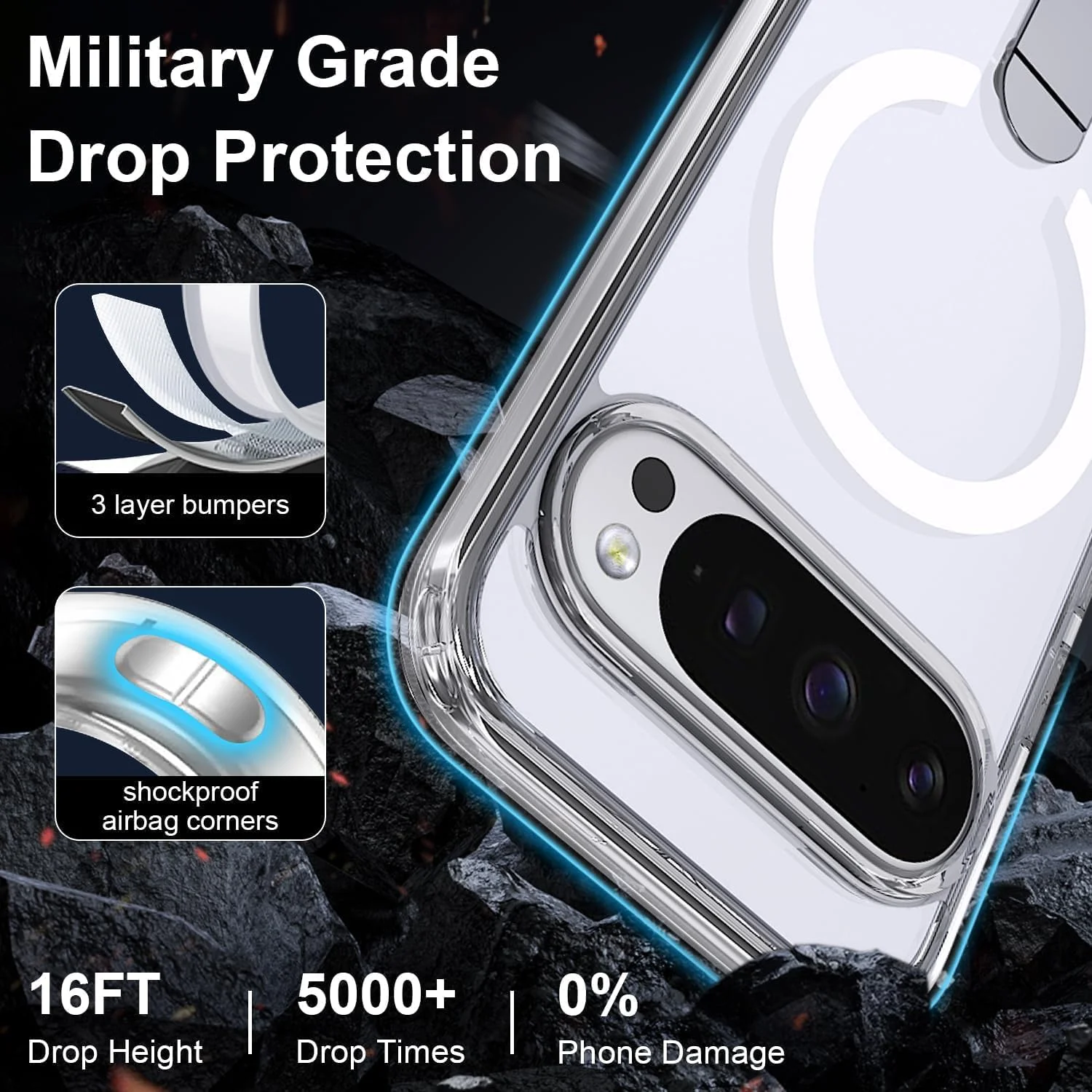 قاب محافظ مغناطیسی گوشی گوگل پیکسل 10 پرو ایکس ال با پایه مخفی، مقاوم در برابر ضربه و ضد خش - شفاف قاب محافظ مغناطیسی گوشی گوگل پیکسل 10 پرو ایکس ال با پایه مخفی، مقاوم در برابر ضربه و ضد خش - شفاف