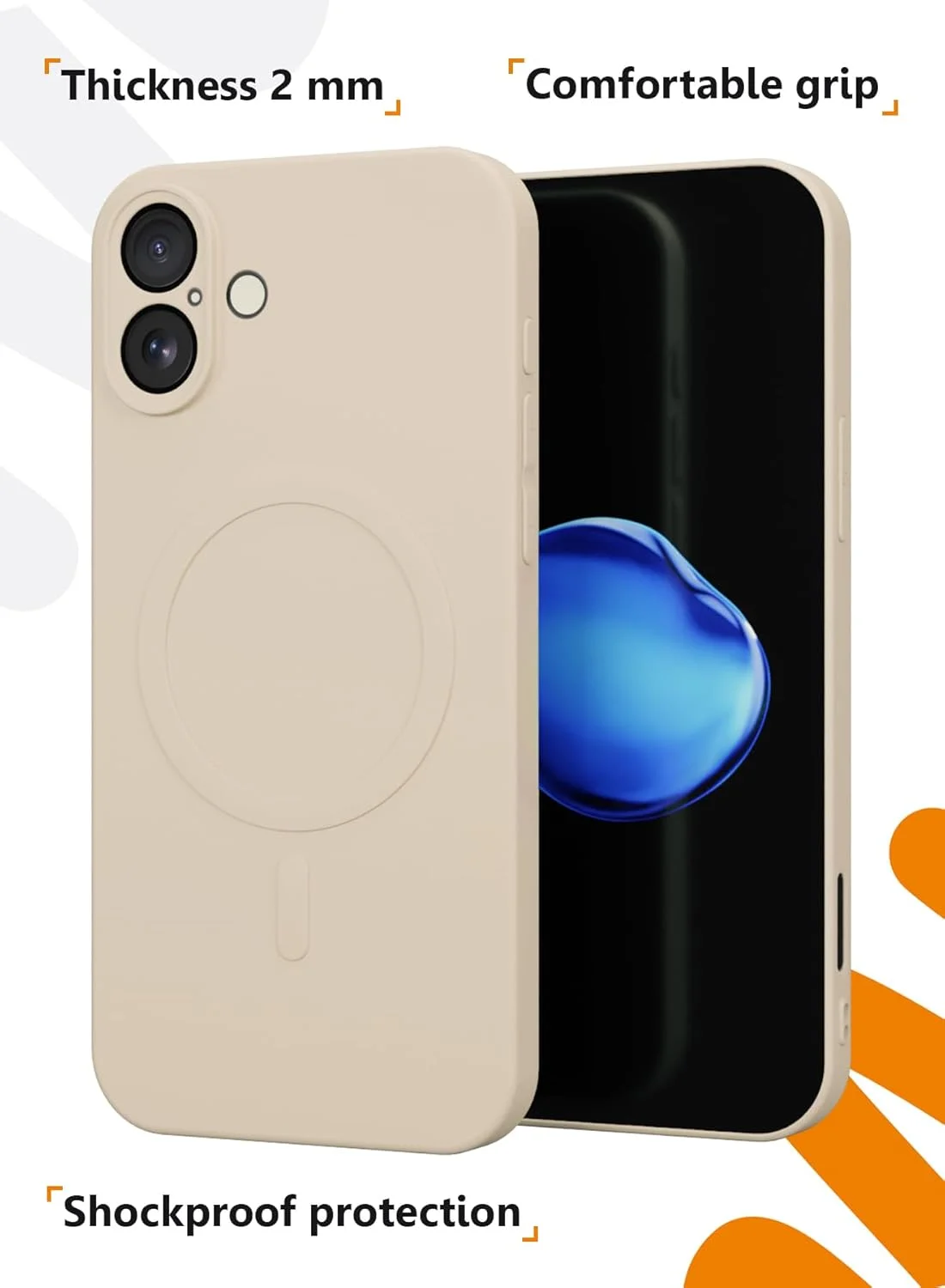 قاب محافظ موبيليوس برای آیفون 16 پلاس، [دارای پوشش داخلی میکروفایبر نرم ضد خش]، قاب مغناطیسی ضد ضربه طراحی شده برای آیفون 16 پلاس، بژ