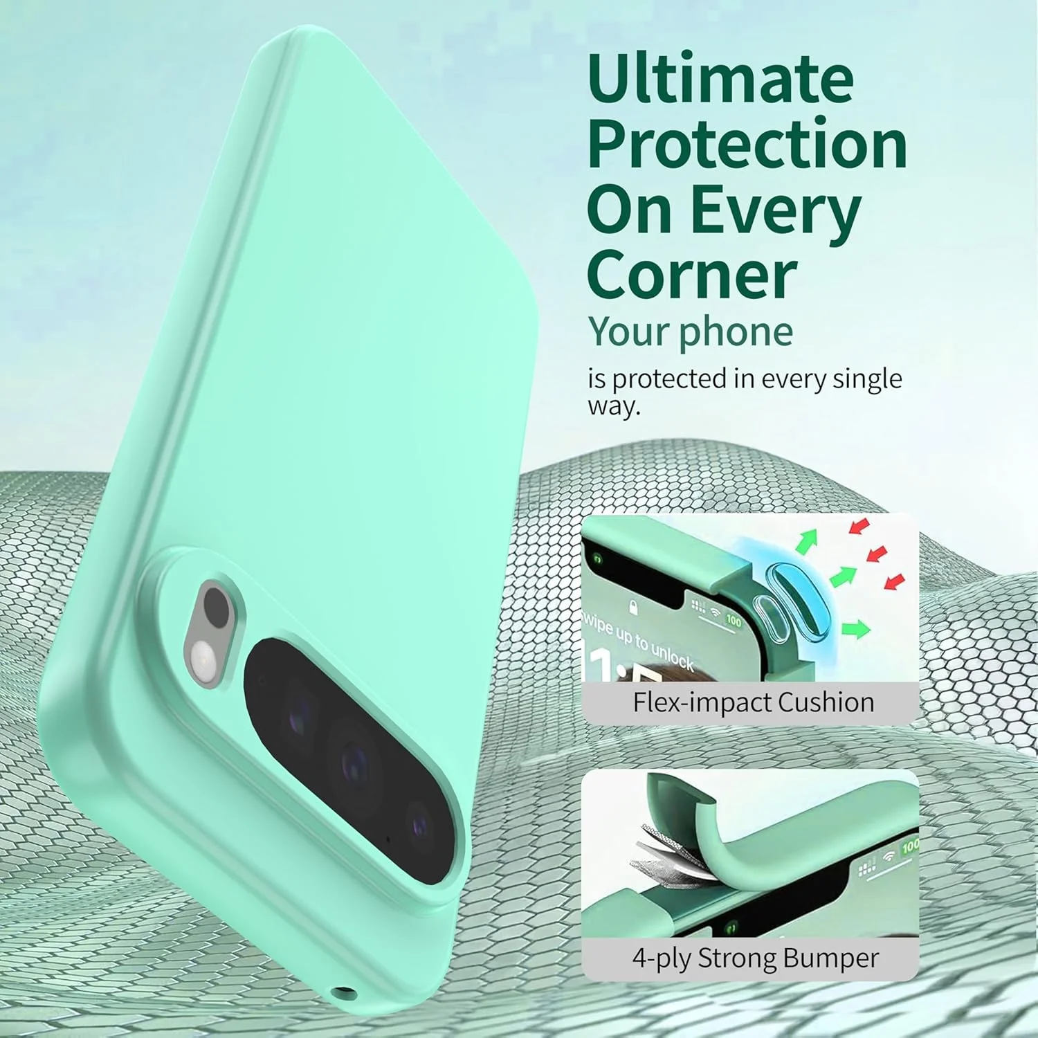 قاب سیلیکونی نرم و ضد ضربه Watana Google Pixel 10 Pro XL با پوشش داخلی میکروفایبر، ضد لغزش، رنگ سبز نعنایی