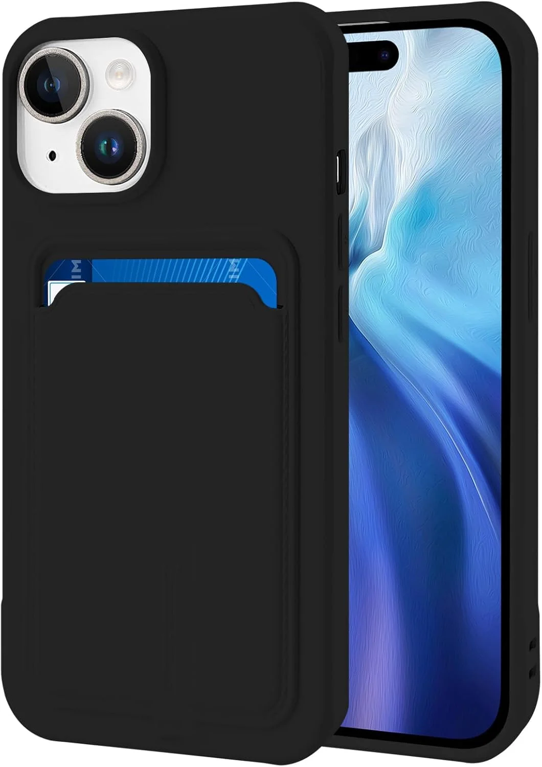 کیف پول سیلیکونی موبایل ALLNEWELOOK، مناسب برای آیفون با جای کارت اعتباری، باریک و مقاوم با محافظت از کارت (کیف پول مشکی برای 13)