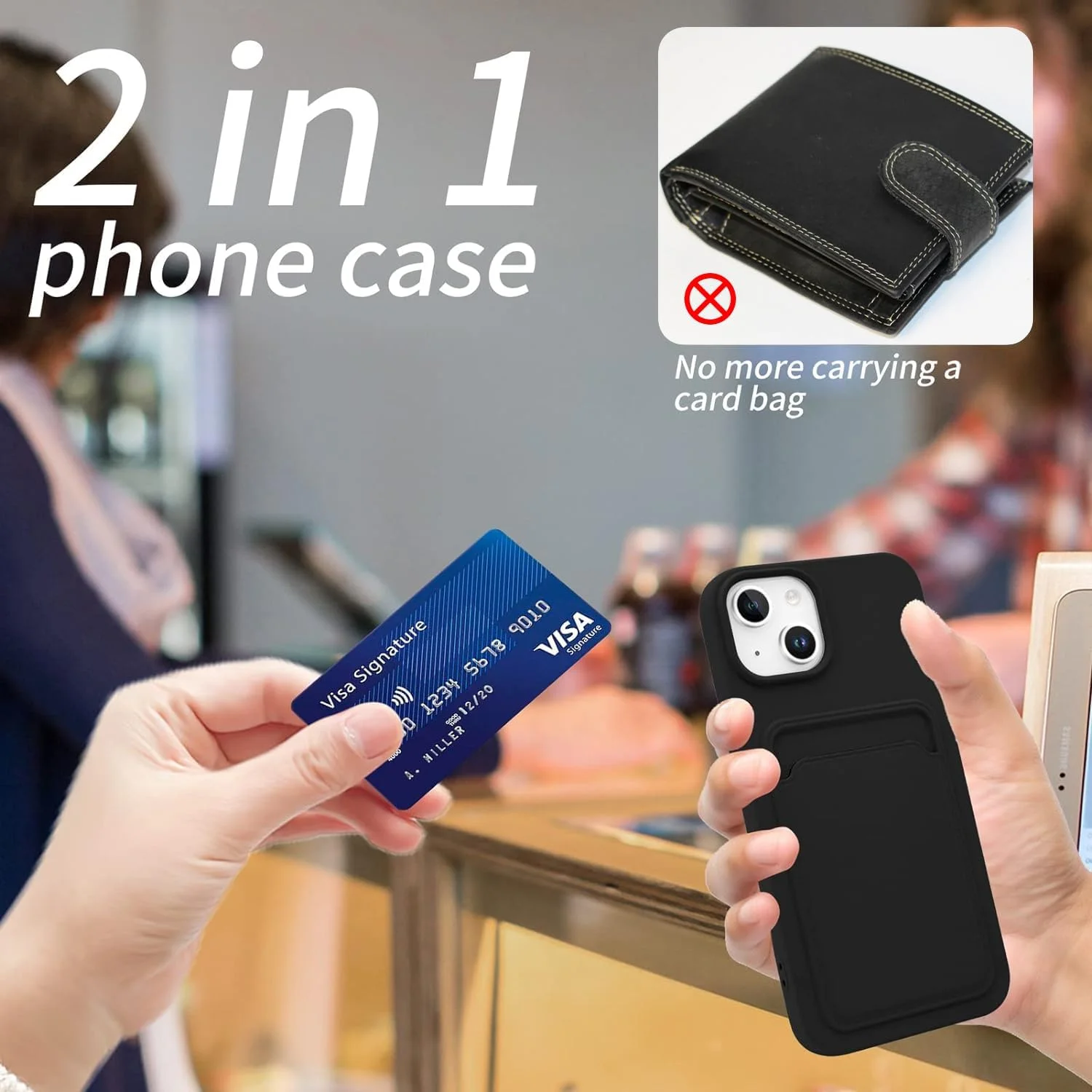 کیف پول سیلیکونی موبایل ALLNEWELOOK، مناسب برای آیفون با جای کارت اعتباری، باریک و مقاوم با محافظت از کارت (کیف پول مشکی برای 13)