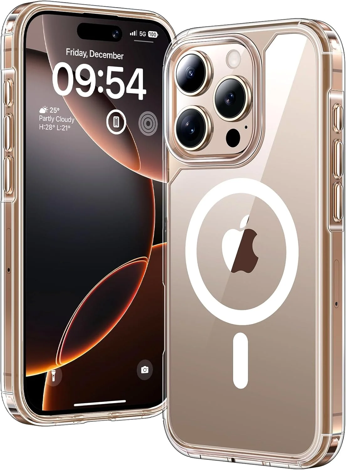 کاور محافظ گوشی آیفون 16 پرو TAURI، سازگار با MagSafe، محافظت درجه نظامی، قاب پشتی شفاف ضد ضربه و مغناطیسی - شفاف