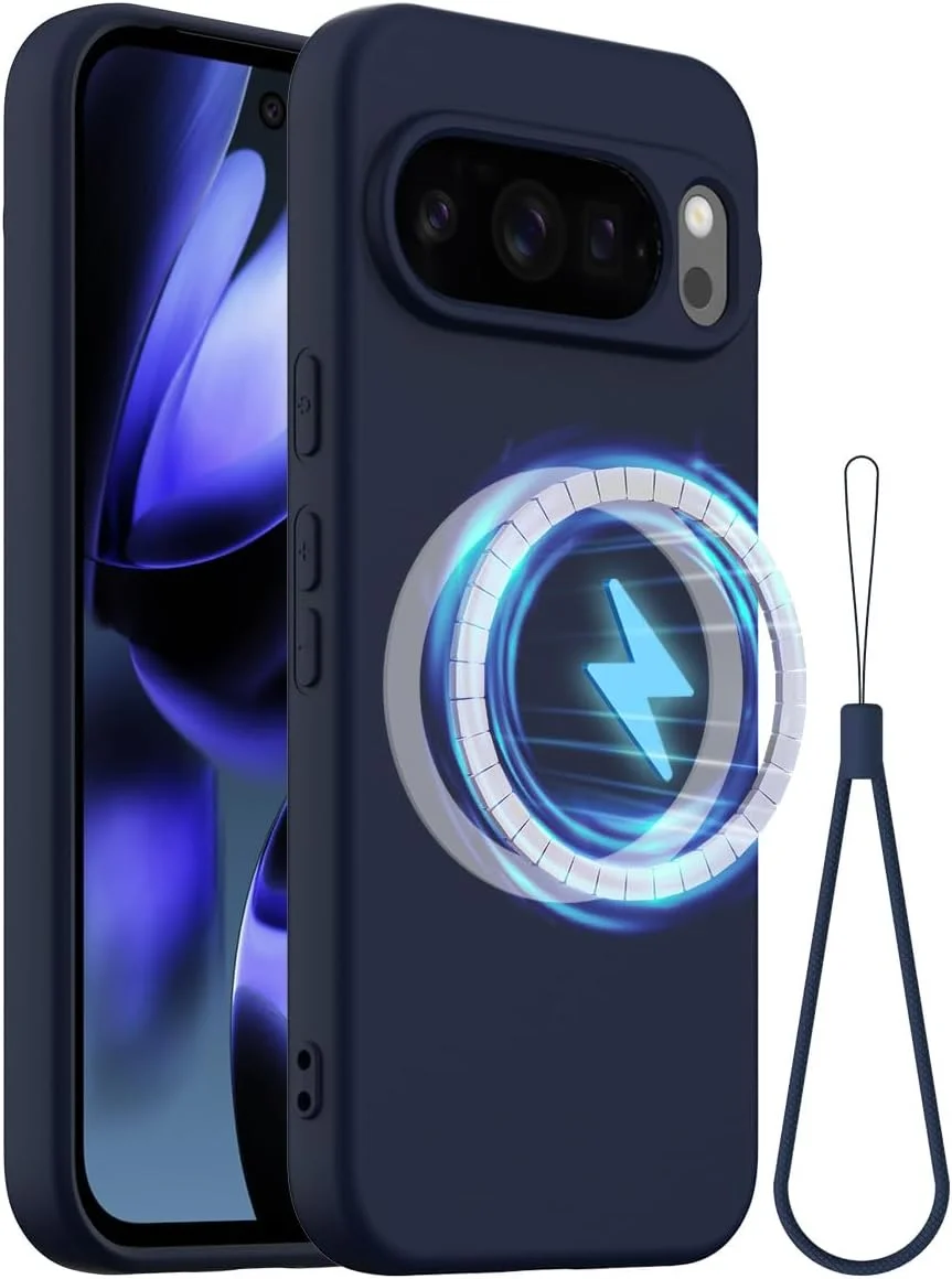 کاور سیلیکونی فوق العاده نازک رنگ خالص با آستر میکروفیبر برای Google Pixel 10 Pro XL سازگار با Mag-Safe (آبی تیره)