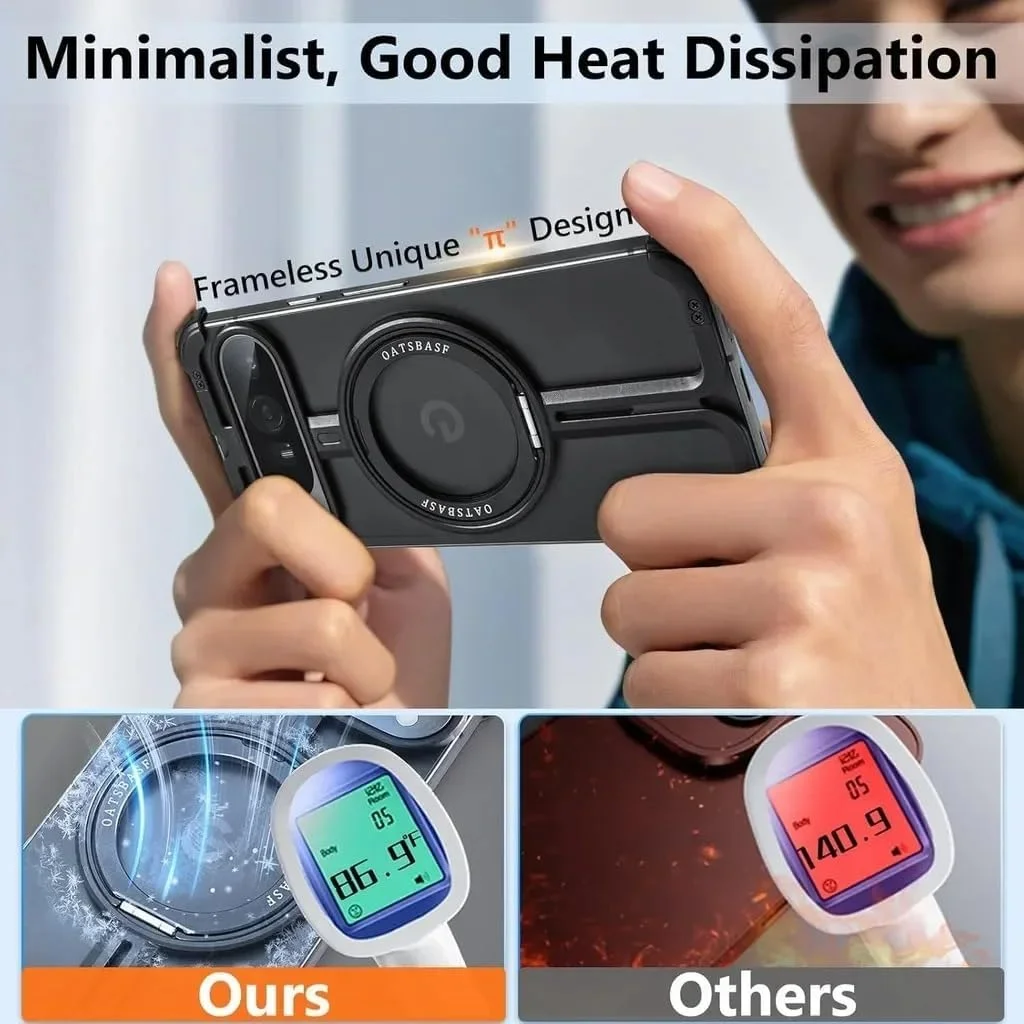 کیس بامپر سازگار با گوگل پیکسل 9 پرو XL، با پایه نگهدارنده چرخان 360 درجه، کیس مغناطیسی، کیس مینیمالیستی تلفن برای پیکسل 9 پرو XL، کیس فلزی بدون قاب