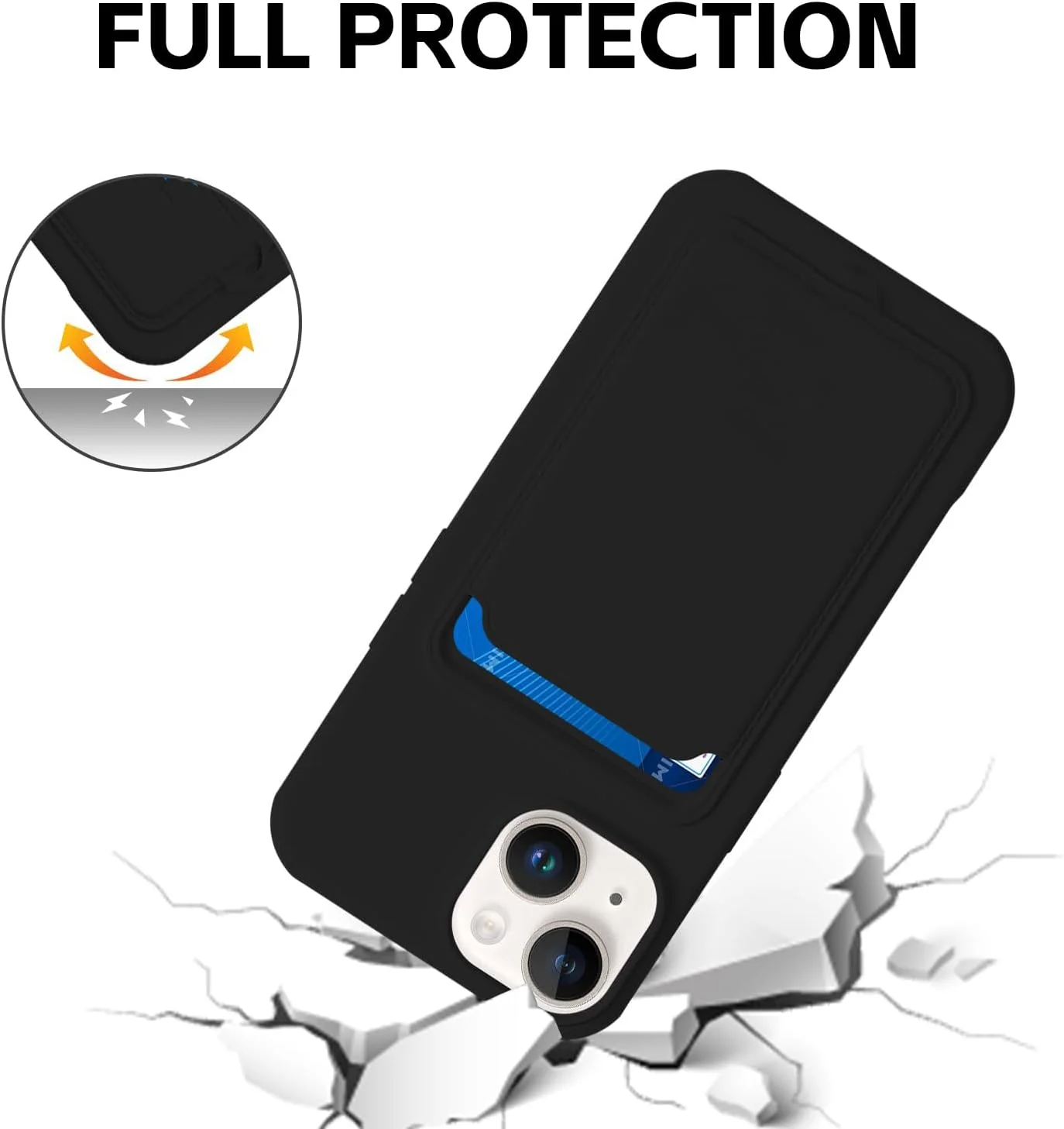 کیف پول سیلیکونی موبایل ALLNEWELOOK، مناسب برای آیفون با جای کارت اعتباری، باریک و مقاوم با محافظت از کارت (کیف پول مشکی برای 13)