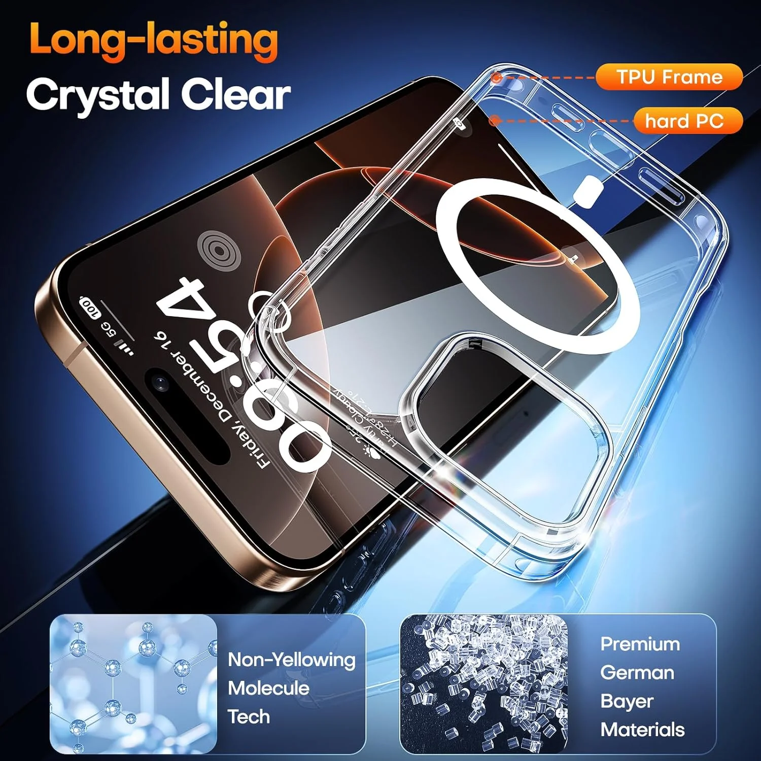 قاب محافظ شفاف TAURI برای آیفون 16 پرو، سازگار با MagSafe، محافظت درجه نظامی، ضد ضربه، پشت مغناطیسی - شفاف قاب محافظ شفاف TAURI برای آیفون 16 پرو، سازگار با MagSafe، محافظت درجه نظامی، ضد ضربه، پشت مغناطیسی - شفاف