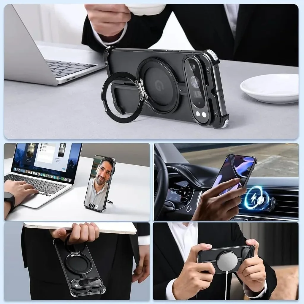 کاور محافظ سپر دار Gruattreay سازگار با گوگل پیکسل 9 پرو XL، با پایه نگهدارنده چرخان 360 درجه و استند مغناطیسی، کاور گوشی مینیمالیستی برای پیکسل 9 پرو XL، کاور فلزی بدون فریم کاور محافظ سپر دار Gruattreay سازگار با گوگل پیکسل 9 پرو XL، با پایه نگهدارنده چرخان 360 درجه و استند مغناطیسی، کاور گوشی مینیمالیستی برای پیکسل 9 پرو XL، کاور فلزی بدون فریم