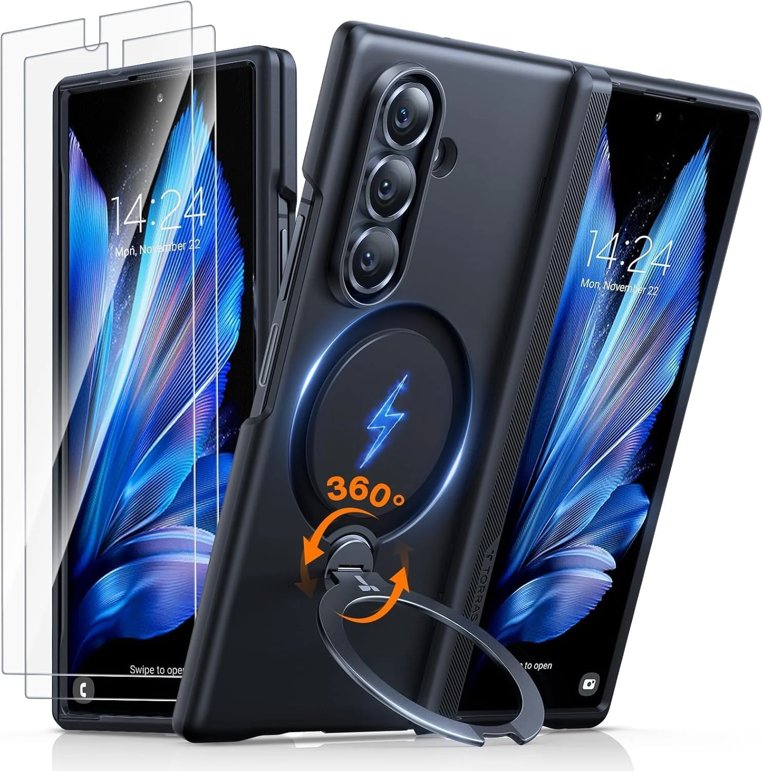 کاور مغناطیسی TORRAS برای گوشی سامسونگ گلکسی زد فولد 7، دارای پایه چرخشی 360 درجه Ostand، سازگار با شارژ مغناطیسی، محافظت ضد ضربه با استاندارد نظامی [دارای محافظ صفحه نمایش] - مشکی