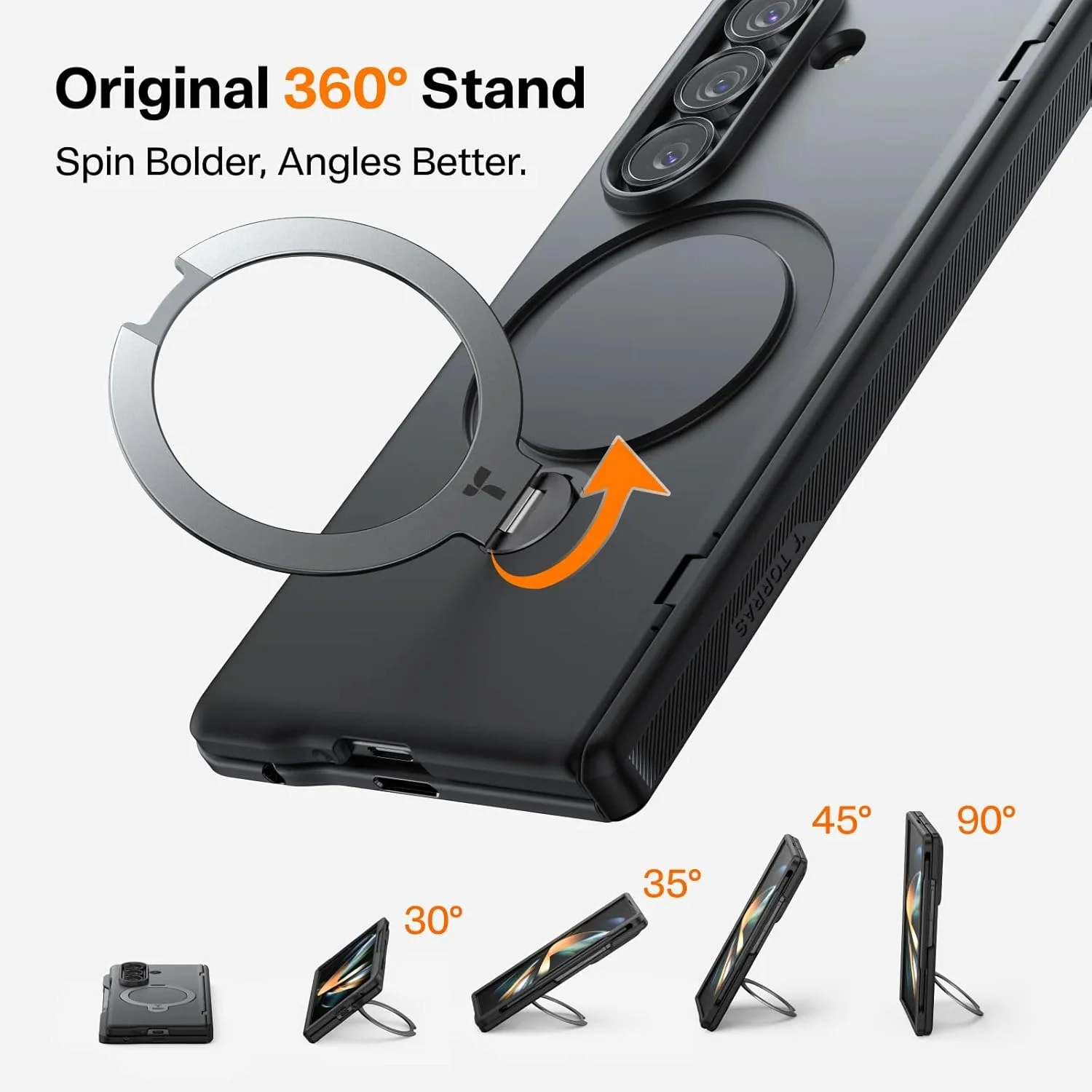 کاور مغناطیسی TORRAS برای گوشی سامسونگ گلکسی زد فولد 7، دارای پایه چرخشی 360 درجه Ostand، سازگار با شارژ مغناطیسی، محافظت ضد ضربه با استاندارد نظامی [دارای محافظ صفحه نمایش] - مشکی