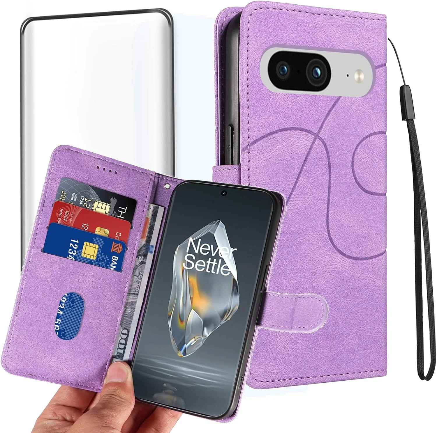 کیف پول تاشو سازگار با گوشی گوگل پیکسل 8، [دارای 3 جای کارت + 1 کیف پول] کیف کتابی با روکش مغناطیسی چرمی PU، قاب گوشی برای گوگل پیکسل 8، بنفش