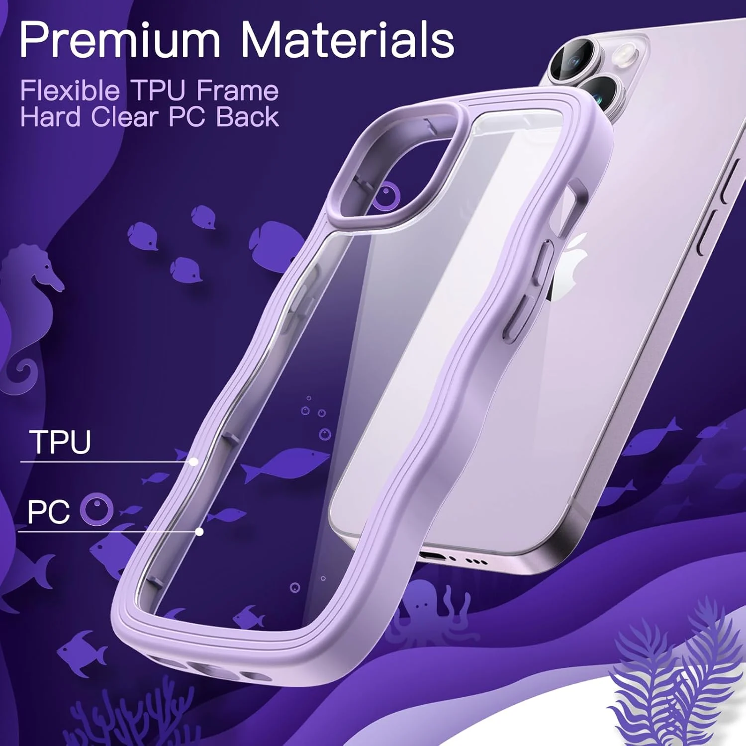 قاب محافظ ژله ای طرح موج JETech مناسب آیفون 14 (6.1 اینچ)، کاور ضد ضربه گوشی با پشت PC سخت (بنفش) قاب محافظ ژله ای طرح موج JETech مناسب آیفون 14 (6.1 اینچ)، کاور ضد ضربه گوشی با پشت PC سخت (بنفش)