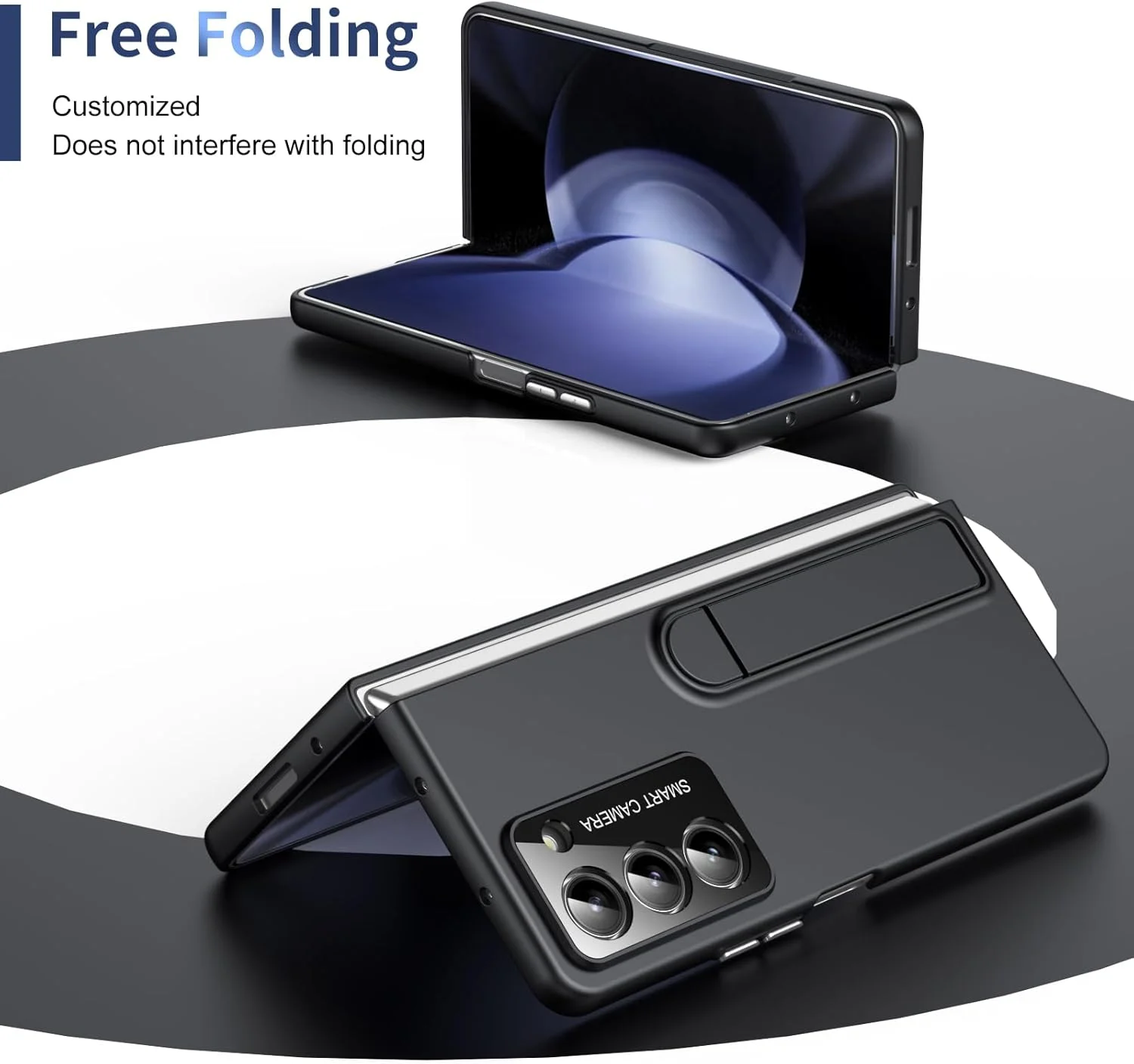 کاور گوشی سامسونگ گلکسی زد فولد 5 به همراه بند و استند، محافظ صفحه نمایش ضد ضربه برای گوشی گلکسی زد فولد 5 به همراه بند دستی، کاور باریک با استند - مشکی