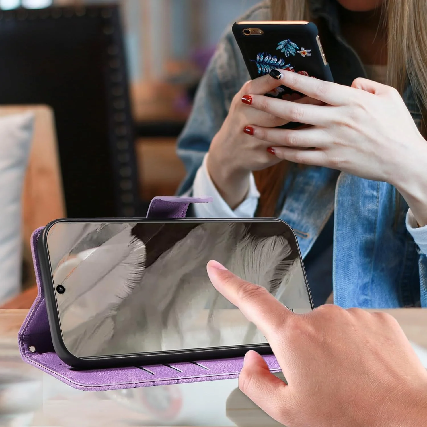 کیف پول تاشو سازگار با گوشی گوگل پیکسل 8، [دارای 3 جای کارت + 1 کیف پول] کیف کتابی با روکش مغناطیسی چرمی PU، قاب گوشی برای گوگل پیکسل 8، بنفش