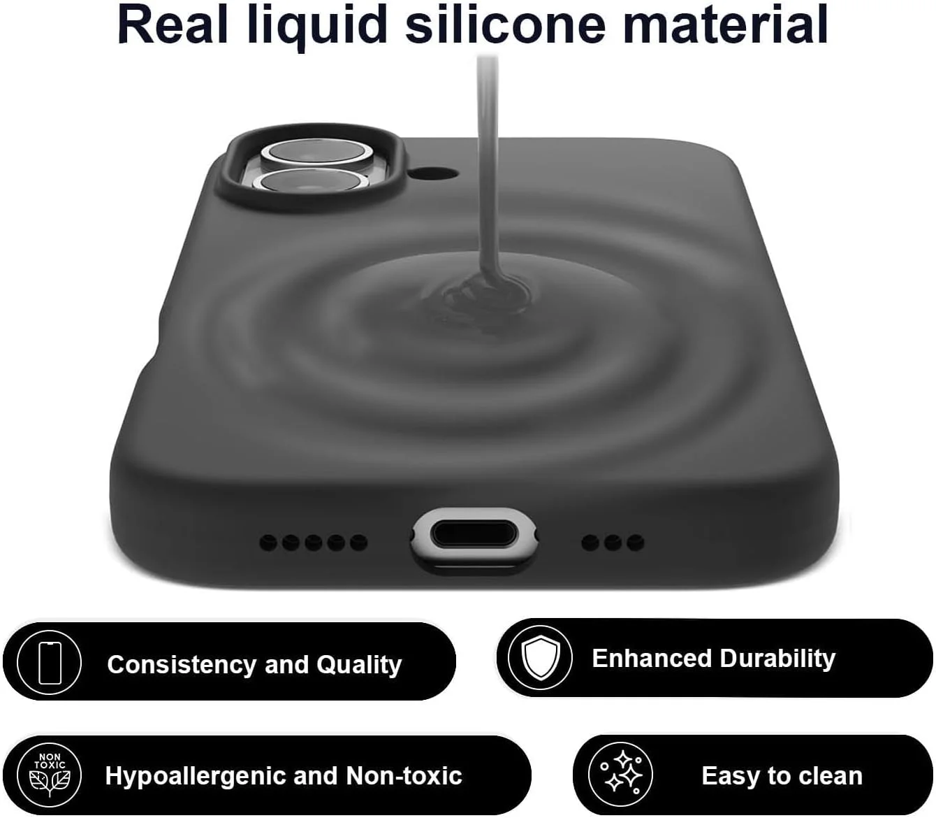 قاب سیلیکونی مایع برای آیفون 16، قاب گوشی باریک و سبک ضد ضربه با پوشش میکروفایبر، پوشش ژله ای لاستیکی TPU نرم سازگار با آیفون 16، تیتانیوم مشکی قاب سیلیکونی مایع برای آیفون 16، قاب گوشی باریک و سبک ضد ضربه با پوشش میکروفایبر، پوشش ژله ای لاستیکی TPU نرم سازگار با آیفون 16، تیتانیوم مشکی