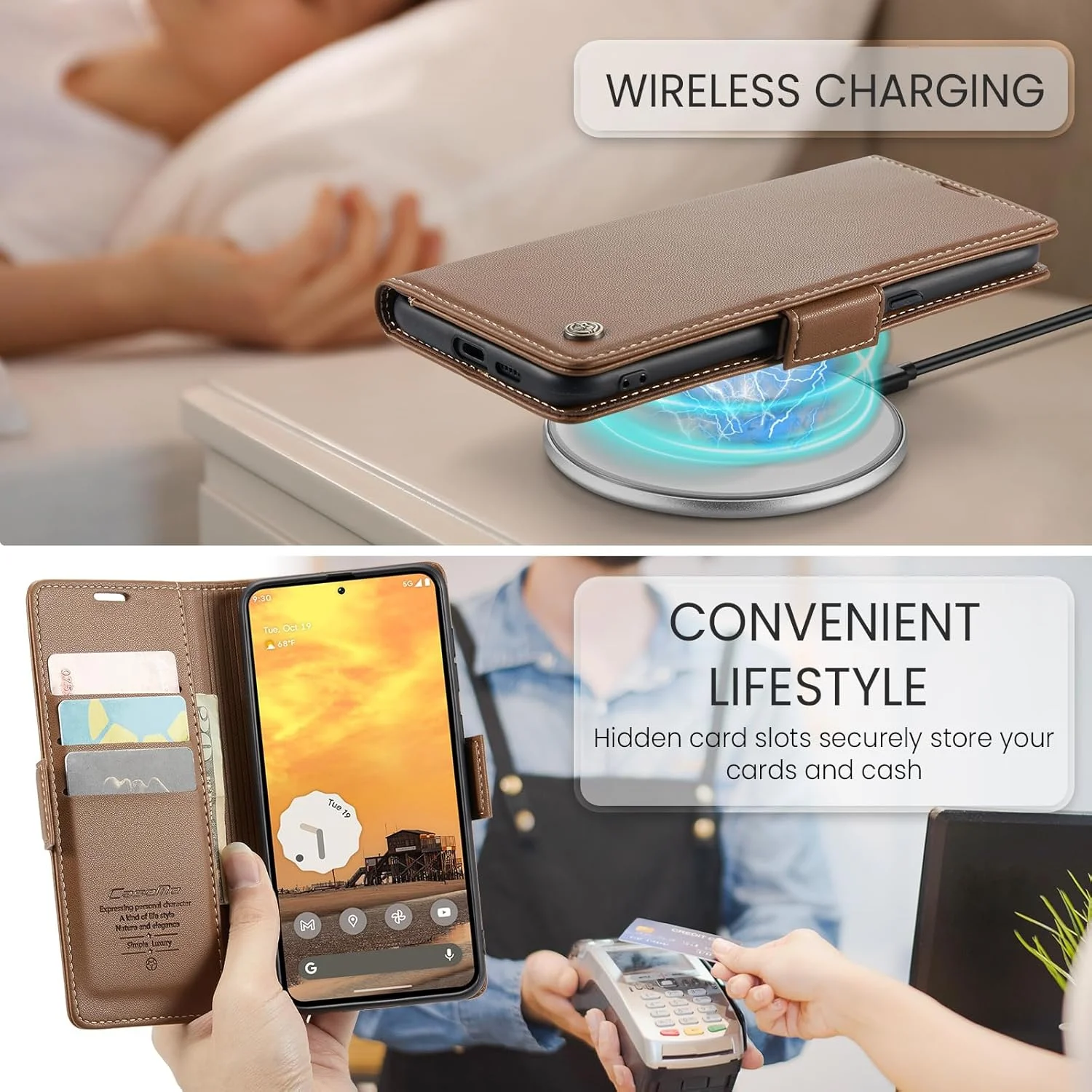 کیف چرمی محافظ گوشی گوگل پیکسل 9A، کیف پول چرمی PU با محافظت RFID، دارای استند مغناطیسی و ضد ضربه، رنگ قهوه ای کیف چرمی محافظ گوشی گوگل پیکسل 9A، کیف پول چرمی PU با محافظت RFID، دارای استند مغناطیسی و ضد ضربه، رنگ قهوه ای