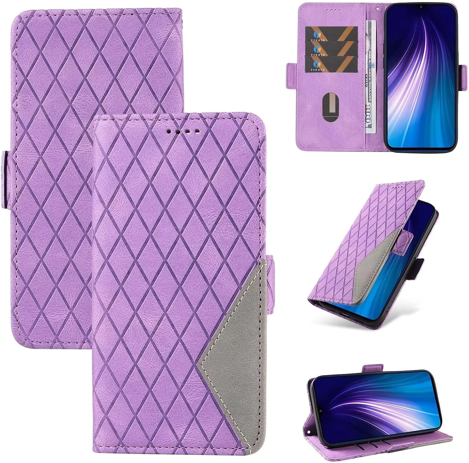 کیف پول چرمی با استند مغناطیسی Ttianfa سازگار با گوشی گوگل پیکسل 7 پرو، دارای جای کارت، بند مچی و بند شانه، طراحی جمع و جور مناسب افراد حرفه ای - بنفش