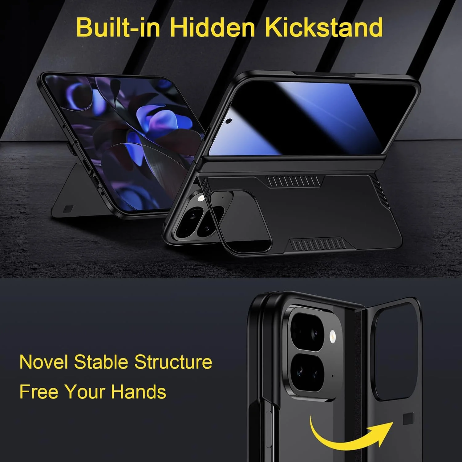 قاب گوشی تاشو گوگل پیکسل 9 پرو به همراه محافظ صفحه نمایش حریم خصوصی، دارای پایه داخلی، سازگار با شارژ بی سیم، قاب محافظ فوق العاده نازک برای قاب پیکسل 9 پرو، مشکی قاب گوشی تاشو گوگل پیکسل 9 پرو به همراه محافظ صفحه نمایش حریم خصوصی، دارای پایه داخلی، سازگار با شارژ بی سیم، قاب محافظ فوق العاده نازک برای قاب پیکسل 9 پرو، مشکی