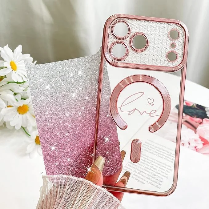 قاب گوشی ELEPIK برای آیفون 17 پرو با محافظ دوربین، محافظت کامل از دوربین، سازگار با MagSafe، طرح قلب، روکش براق، قاب مغناطیسی باریک شفاف، صورتی قاب گوشی ELEPIK برای آیفون 17 پرو با محافظ دوربین، محافظت کامل از دوربین، سازگار با MagSafe، طرح قلب، روکش براق، قاب مغناطیسی باریک شفاف، صورتی