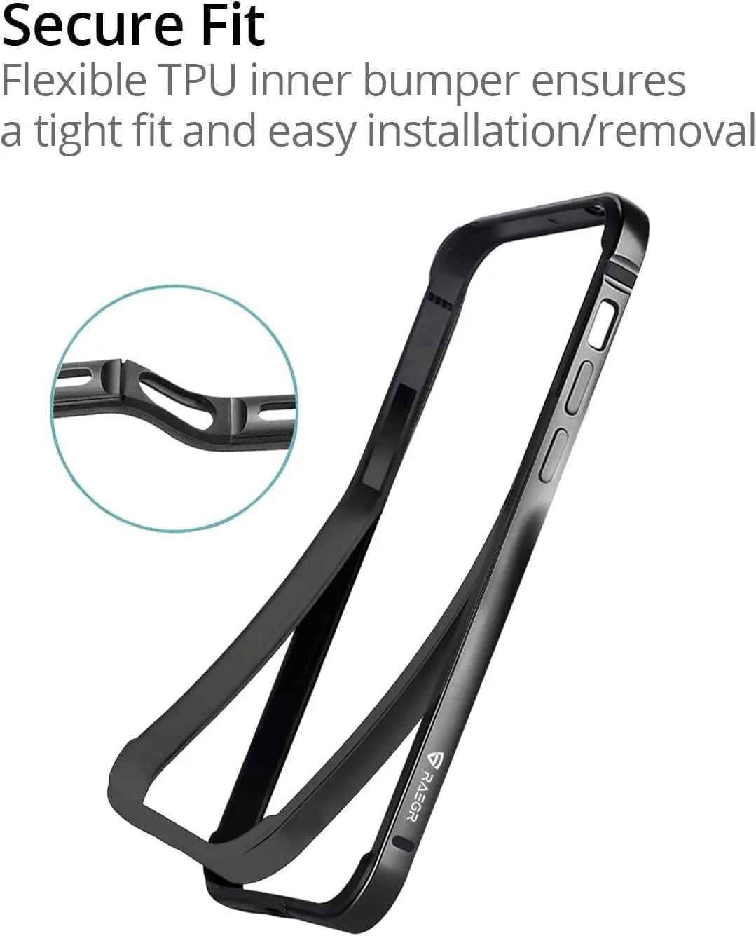 کاور گوشی RAEGR | بامپر آلومینیومی آنودایز شده | پشتیبانی از شارژ بی‌سیم Mag-Safe | کاور محافظ لبه‌ای مینیمال سازگار با آیفون 12/12 پرو (6.1 اینچ) 2020 - مشکی RG10181