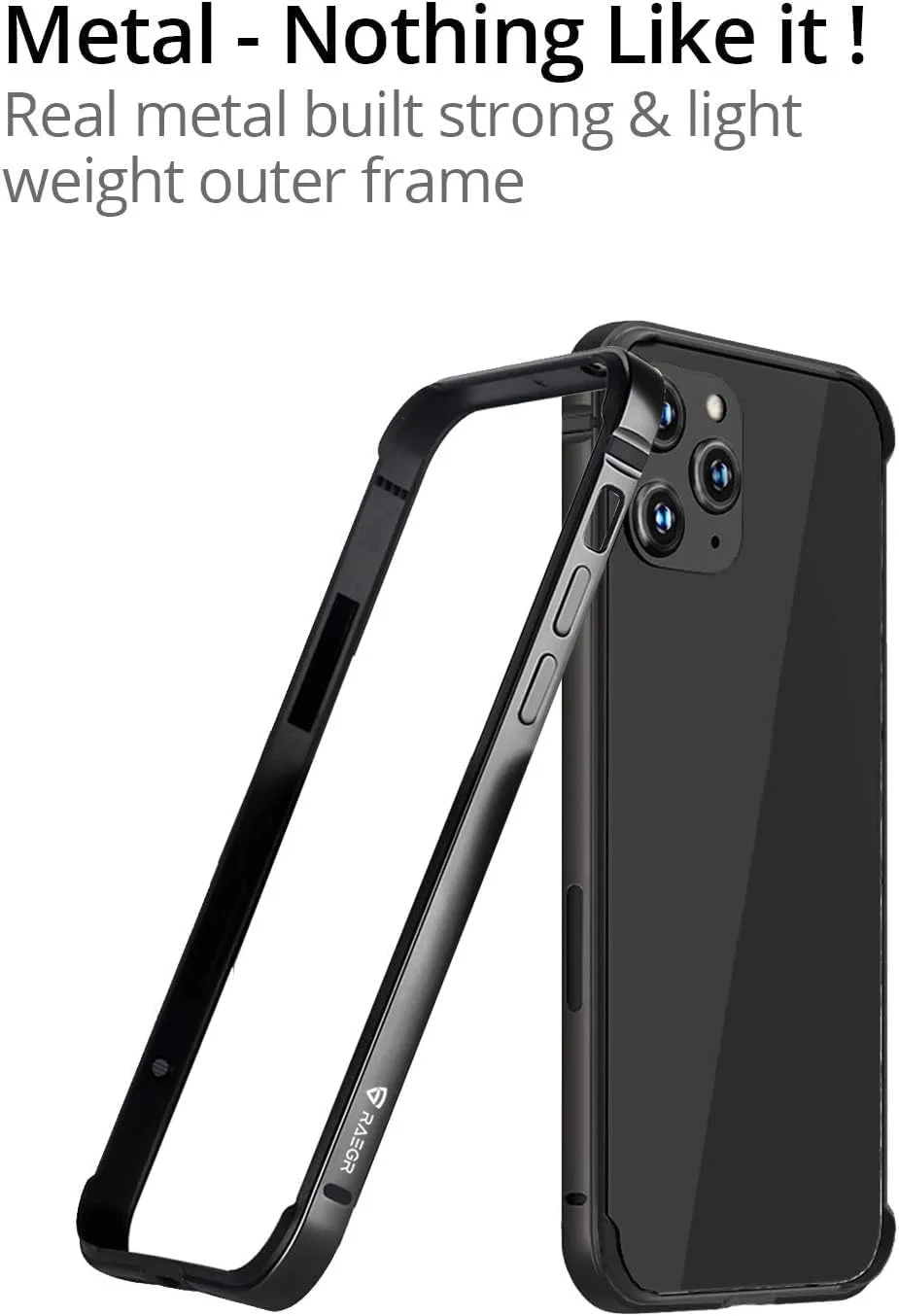 کاور گوشی RAEGR | بامپر آلومینیومی آنودایز شده | پشتیبانی از شارژ بی‌سیم Mag-Safe | کاور محافظ لبه‌ای مینیمال سازگار با آیفون 12/12 پرو (6.1 اینچ) 2020 - مشکی RG10181