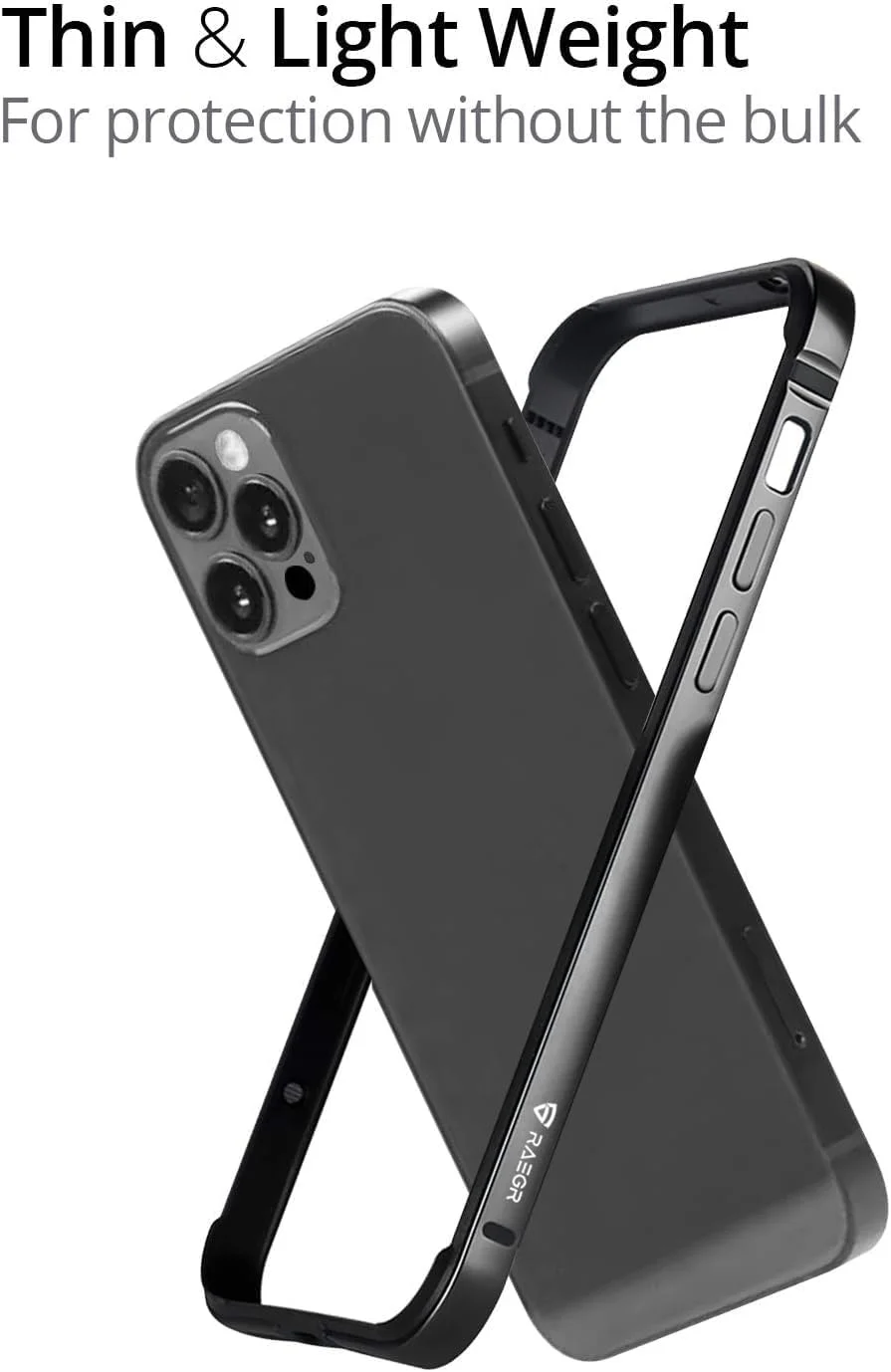 کاور گوشی RAEGR | بامپر آلومینیومی آنودایز شده | پشتیبانی از شارژ بی‌سیم Mag-Safe | کاور محافظ لبه‌ای مینیمال سازگار با آیفون 12/12 پرو (6.1 اینچ) 2020 - مشکی RG10181