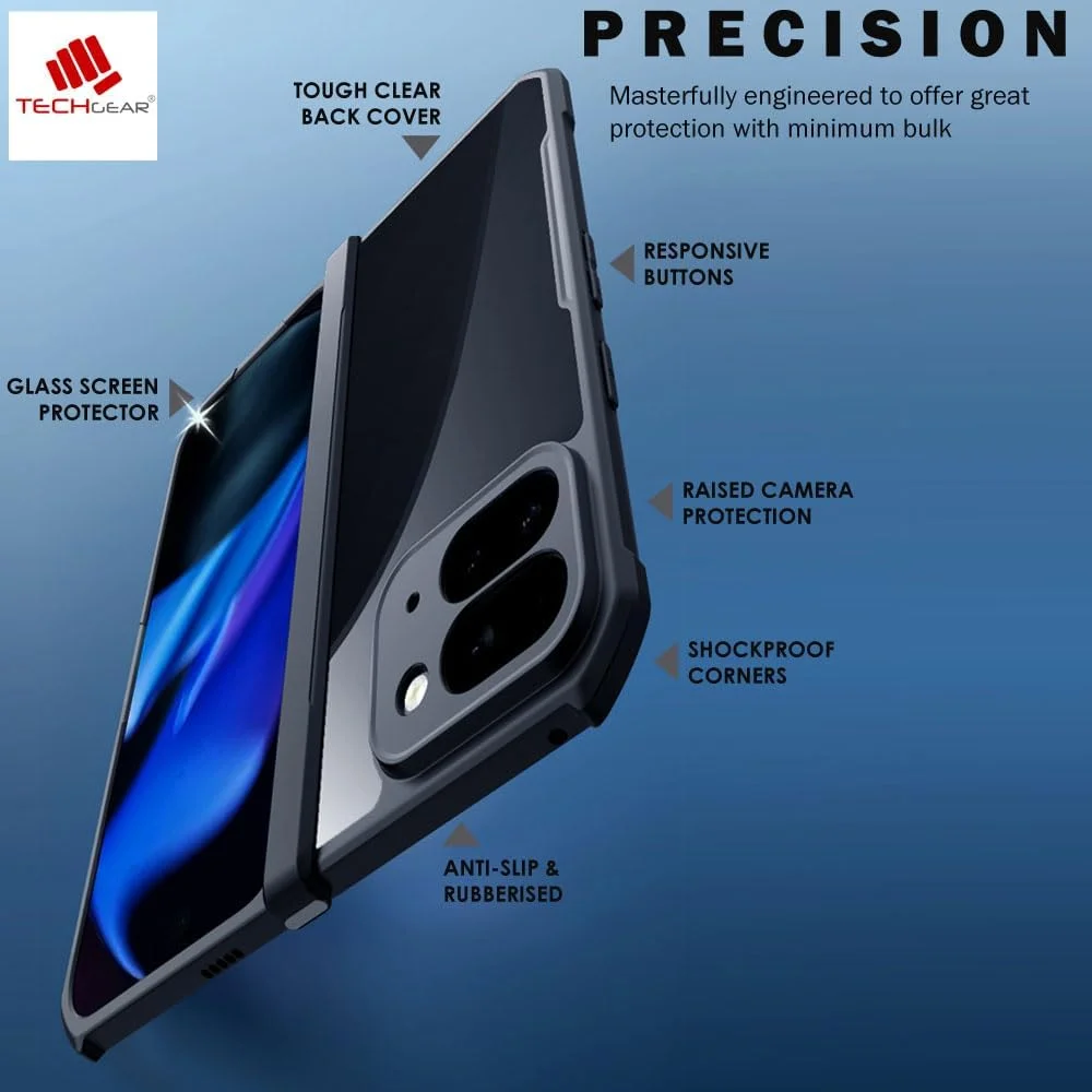 قاب محافظ مقاوم TECHGEAR Pixel 9 Pro Fold مدل [Fusion Armour]، قاب محافظ هیبریدی ممتاز با پوشش پشتی شفاف، طراحی شده برای Google Pixel 9 Pro Fold، مشکی