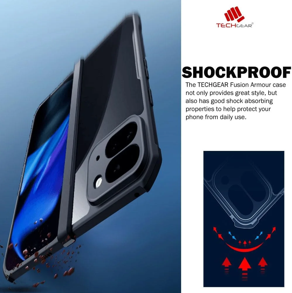 قاب محافظ مقاوم TECHGEAR Pixel 9 Pro Fold مدل [Fusion Armour]، قاب محافظ هیبریدی ممتاز با پوشش پشتی شفاف، طراحی شده برای Google Pixel 9 Pro Fold، مشکی