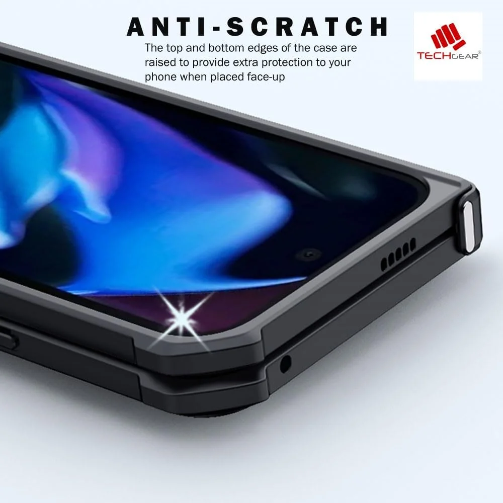 قاب محافظ مقاوم TECHGEAR Pixel 9 Pro Fold مدل [Fusion Armour]، قاب محافظ هیبریدی ممتاز با پوشش پشتی شفاف، طراحی شده برای Google Pixel 9 Pro Fold، مشکی