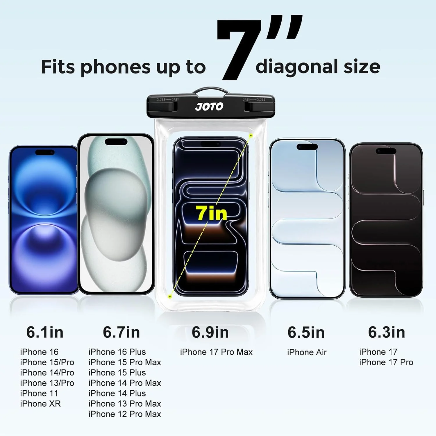 JOTO Waterproof Phone Pouch IPX8 Universal Waterproof Case Dry Bag Phone Protector for iPhone 17 16 15 14 13 12 11 Pro Max Air Plus XS XR X 8 Galaxy S23 S22 S21 S20 Pixel Up to 7" -2 Pack, Clear JOTO Waterproof Phone Pouch IPX8 Universal Waterproof Case Dry Bag Phone Protector for iPhone 17 16 15 14 13 12 11 Pro Max Air Plus XS XR X 8 Galaxy S23 S22 S21 S20 Pixel Up to 7" -2 Pack, Clear
