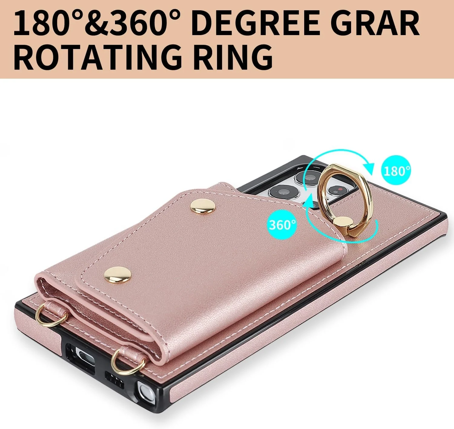 کیف گوشی موبایل دارای کیف کارت زیپدار، بند دوتایی و حلقه نگهدارنده برای سامسونگ گلکسی S22 Ultra 5G (طلایی رز) کیف گوشی موبایل دارای کیف کارت زیپدار، بند دوتایی و حلقه نگهدارنده برای سامسونگ گلکسی S22 Ultra 5G (طلایی رز)