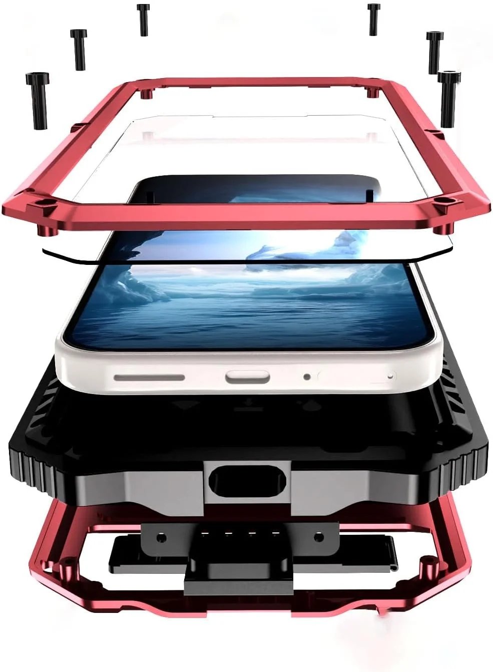 قاب محافظ فلزی سنگین Lunivop برای گوشی گوگل پیکسل 9 پرو ایکس ال، محافظ صفحه نمایش داخلی، محافظت کامل از بدنه، ضد گرد و غبار، مقاوم و بادوام 2024 - قرمز