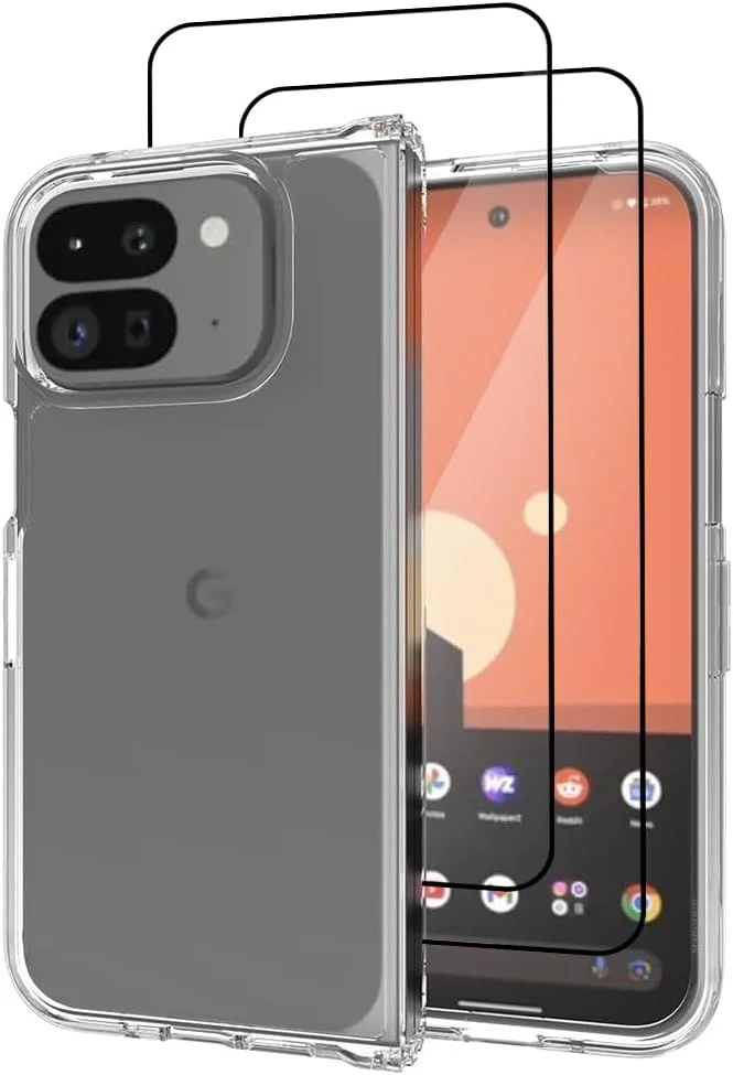 کاور محافظ شفاف و ضربه گیر مارگون برای گوگل پیکسل 9 پرو فولد / گوگل پیکسل فولد 2، باریک، سبک، کریستالی، ساخته شده از PC سخت، ضد لغزش، محافظت سنگین (شفاف + 2 محافظ صفحه نمایش شیشه ای)