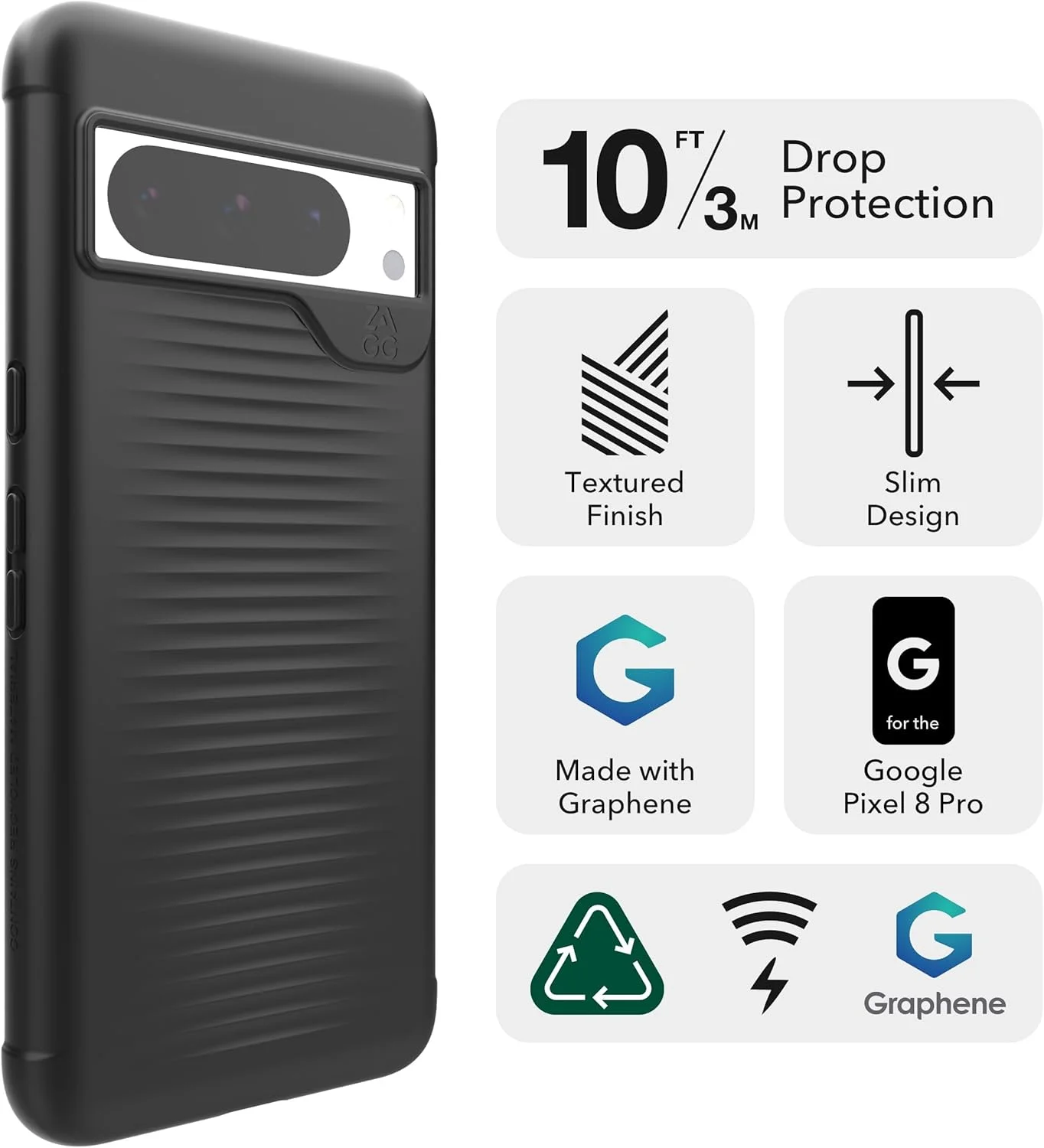 قاب محافظ گوشی گوگل پیکسل 8 پرو ZAGG Luxe – طراحی باریک و شیک با محافظت در برابر سقوط از ارتفاع 3 متری، ساخته شده از 100% مواد بازیافتی، سازگار با شارژ بیسیم، شفاف قاب محافظ گوشی گوگل پیکسل 8 پرو ZAGG Luxe – طراحی باریک و شیک با محافظت در برابر سقوط از ارتفاع 3 متری، ساخته شده از 100% مواد بازیافتی، سازگار با شارژ بیسیم، شفاف