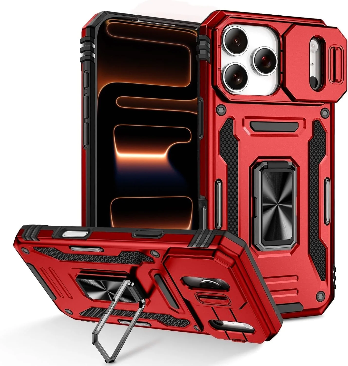 قاب گوشی ELEPIK آیفون 17 پرو مکس با پوشش دوربین، قاب محافظ گوشی مقاوم در برابر سقوط از ارتفاع 16 فوت، با پایه نگهدارنده، قرمز قاب گوشی ELEPIK آیفون 17 پرو مکس با پوشش دوربین، قاب محافظ گوشی مقاوم در برابر سقوط از ارتفاع 16 فوت، با پایه نگهدارنده، قرمز