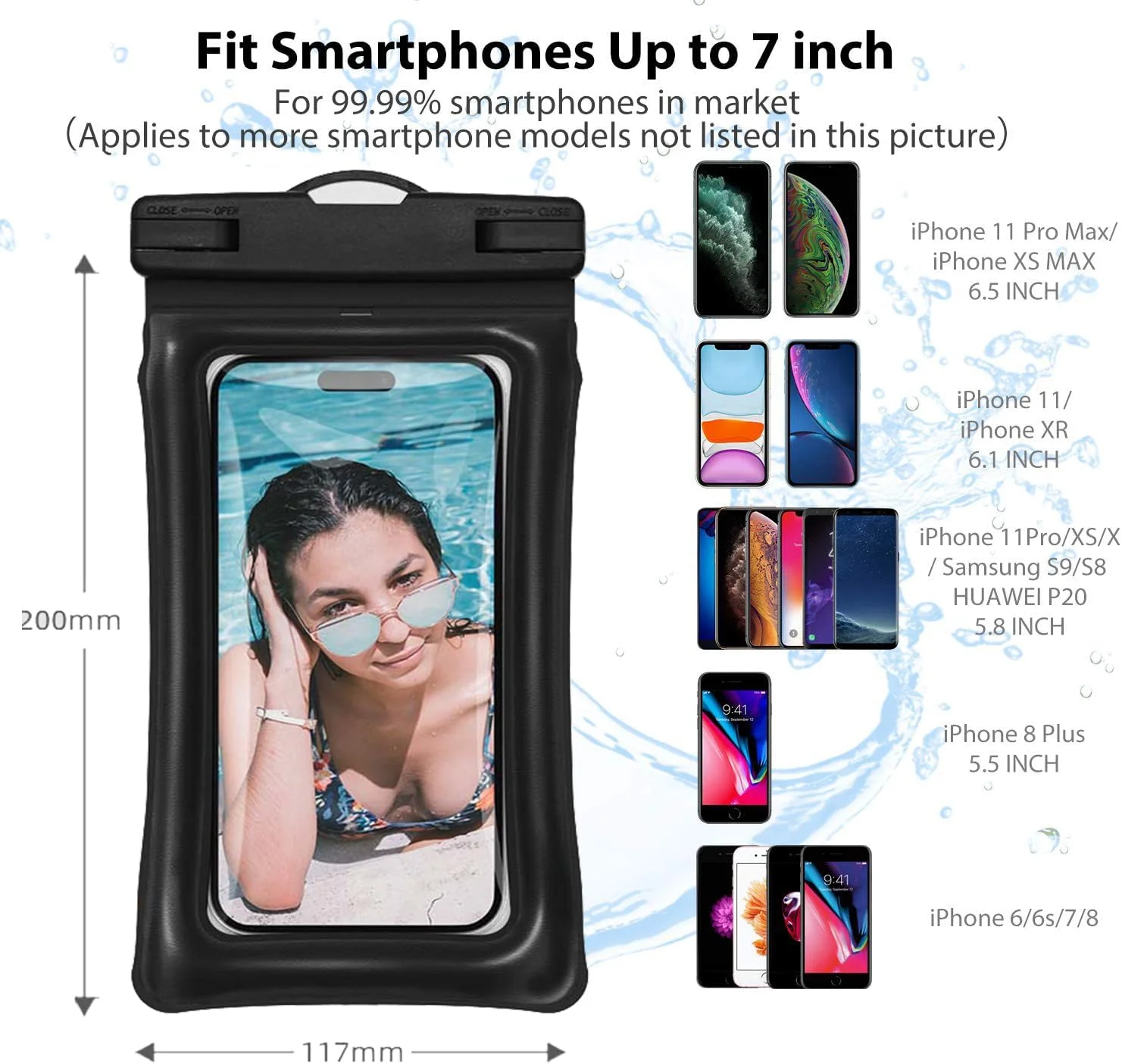 کیف ضد آب گوشی، بسته 2 عددی، کیسه خشک زیر آب جهانی IPX8 سازگار با آیفون 14 13 12 پرو مکس SE2 11 پرو XR X 8 پلاس گلکسی S23 S22 S10 گوگل پیکسل تا 7.2 اینچ (مشکی) کیف ضد آب گوشی، بسته 2 عددی، کیسه خشک زیر آب جهانی IPX8 سازگار با آیفون 14 13 12 پرو مکس SE2 11 پرو XR X 8 پلاس گلکسی S23 S22 S10 گوگل پیکسل تا 7.2 اینچ (مشکی)