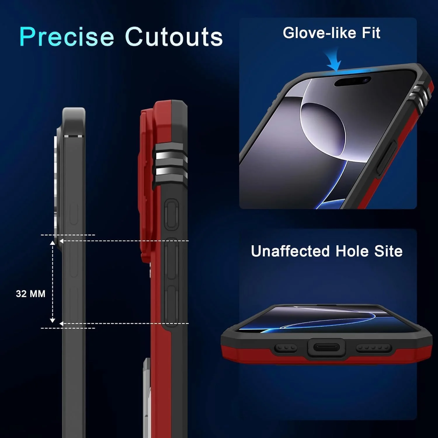 قاب گوشی ELEPIK آیفون 17 پرو مکس با پوشش دوربین، قاب محافظ گوشی مقاوم در برابر سقوط از ارتفاع 16 فوت، با پایه نگهدارنده، قرمز