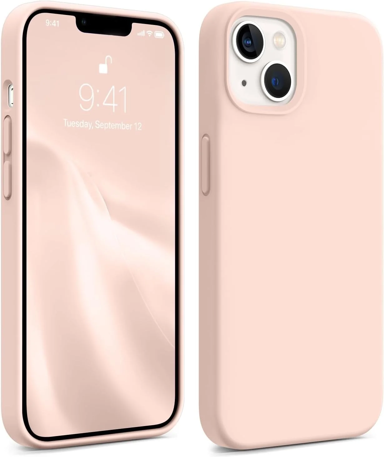 قاب محافظ گوشی آیفون 13 / آیفون 14، [قاب سیلیکونی بسیار باریک و نازک] محافظت کامل از بدنه در برابر ضربه با پوشش داخلی نرم میکروفایبر ضد خش برای آیفون 13/14 6.1 اینچ (صورتی پاستیلی)