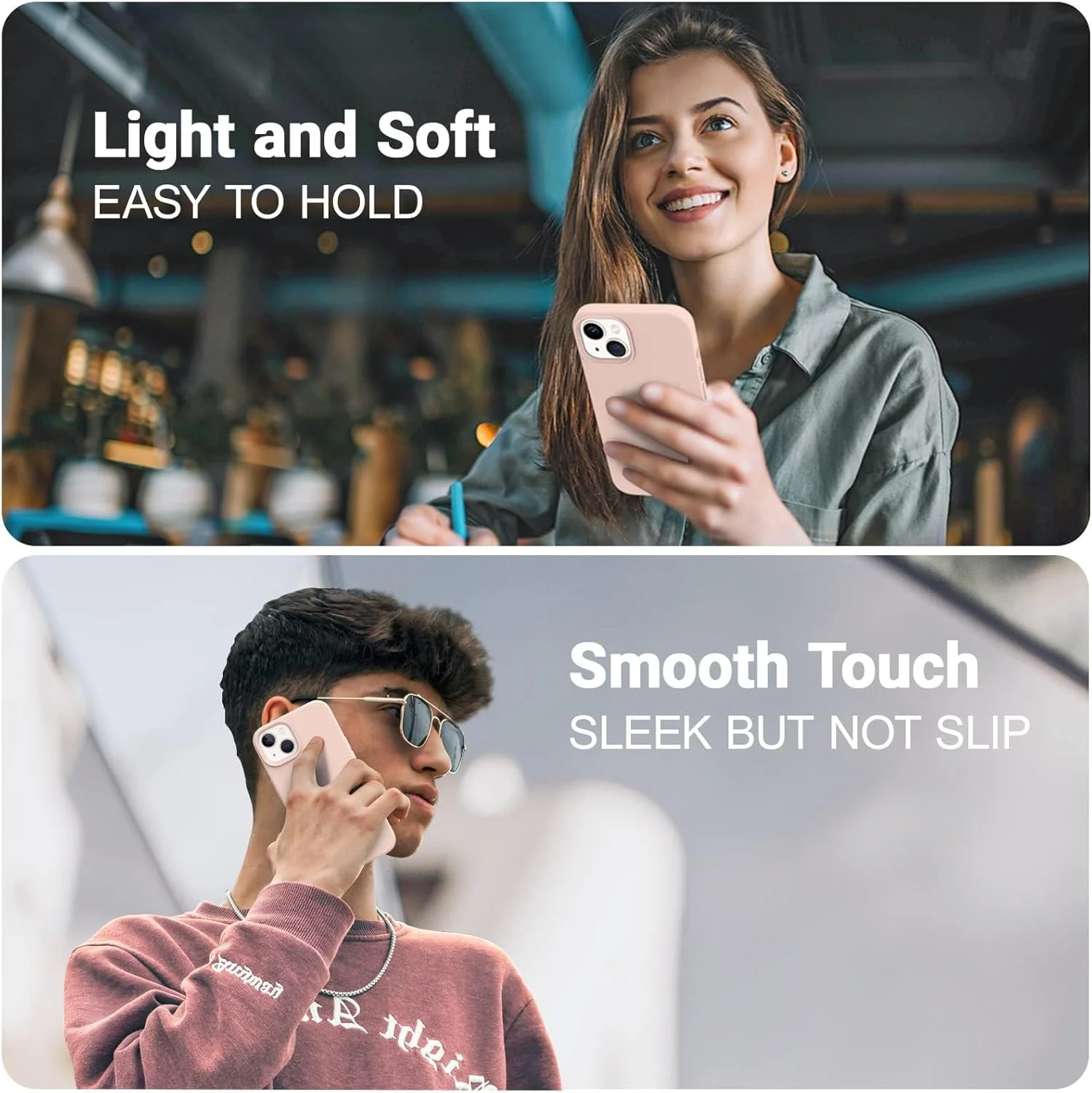 قاب محافظ گوشی آیفون 13 / آیفون 14، [قاب سیلیکونی بسیار باریک و نازک] محافظت کامل از بدنه در برابر ضربه با پوشش داخلی نرم میکروفایبر ضد خش برای آیفون 13/14 6.1 اینچ (صورتی پاستیلی)