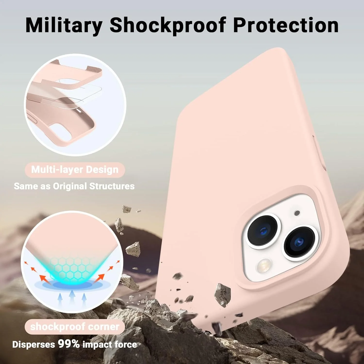 قاب محافظ گوشی آیفون 13 / آیفون 14، [قاب سیلیکونی بسیار باریک و نازک] محافظت کامل از بدنه در برابر ضربه با پوشش داخلی نرم میکروفایبر ضد خش برای آیفون 13/14 6.1 اینچ (صورتی پاستیلی)