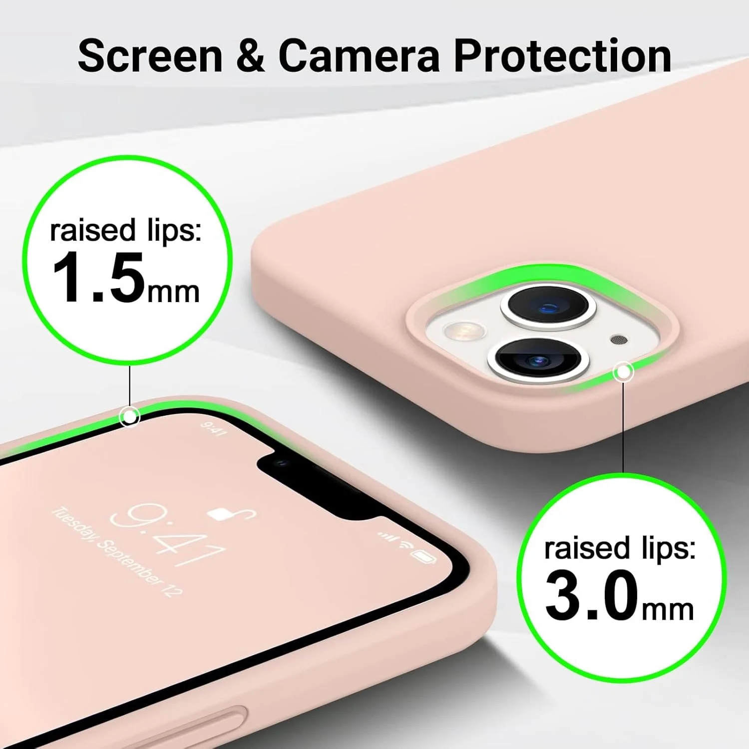 قاب محافظ گوشی آیفون 13 / آیفون 14، [قاب سیلیکونی بسیار باریک و نازک] محافظت کامل از بدنه در برابر ضربه با پوشش داخلی نرم میکروفایبر ضد خش برای آیفون 13/14 6.1 اینچ (صورتی پاستیلی)