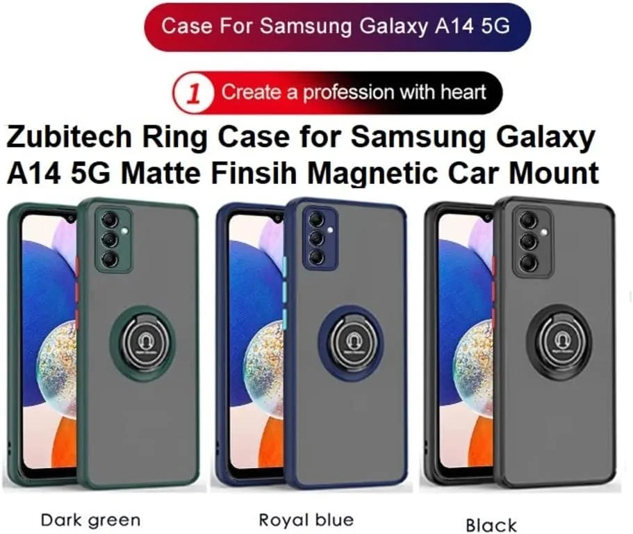 کاور محافظ ضد ضربه با حلقه فلزی چرخان، روکش مات و ضد اثر انگشت، مناسب برای هولدر مغناطیسی خودرو سامسونگ گلکسی A14 5G (سبز)
