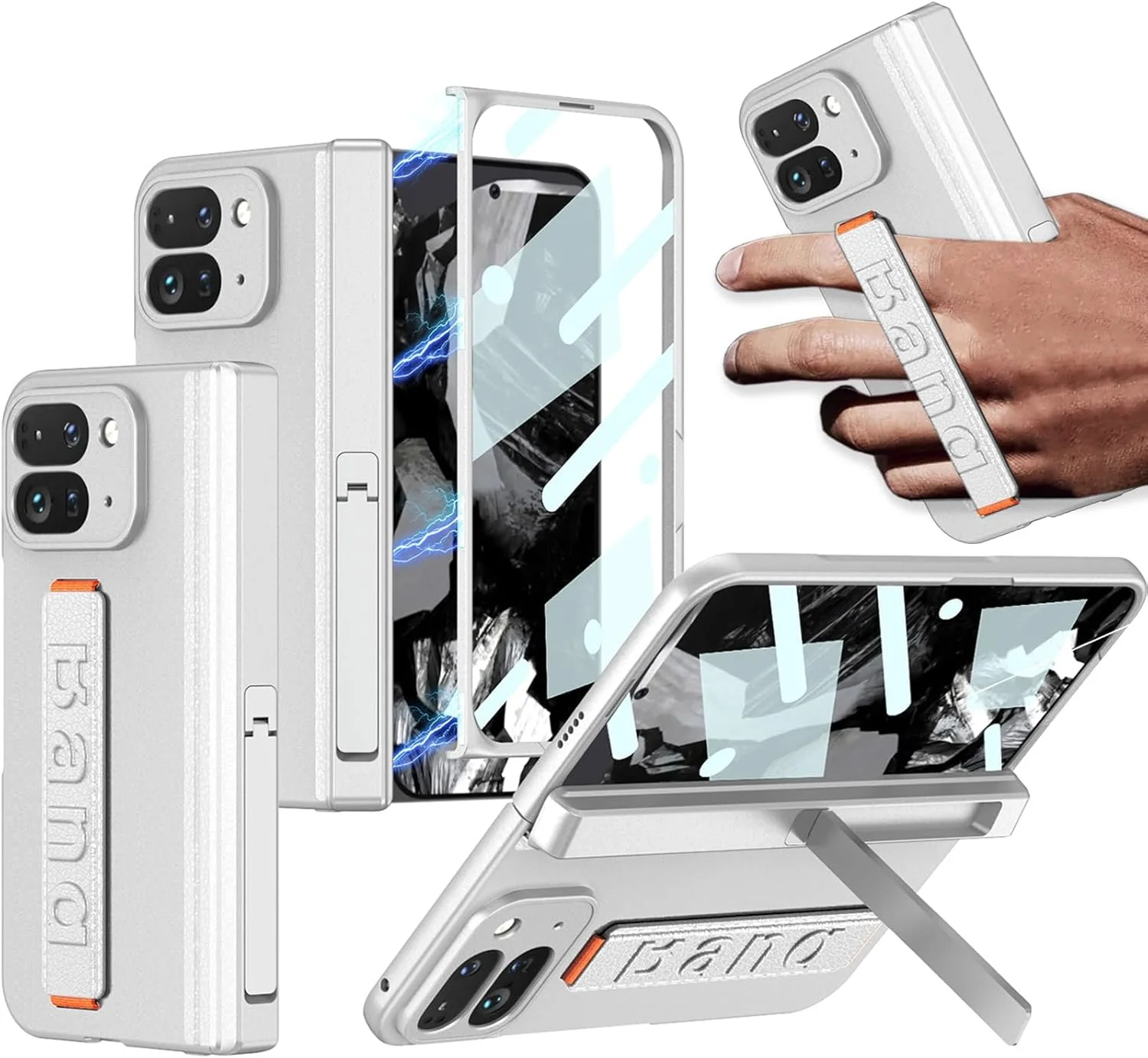 قاب محافظ گوشی گوگل پیکسل 9 پرو فولد به همراه محافظ صفحه نمایش، نقرهای، آهنربایی، مقاوم، محافظ کامل با پایه و بند برای پیکسل 9 پرو فولد قاب محافظ گوشی گوگل پیکسل 9 پرو فولد به همراه محافظ صفحه نمایش، نقرهای، آهنربایی، مقاوم، محافظ کامل با پایه و بند برای پیکسل 9 پرو فولد