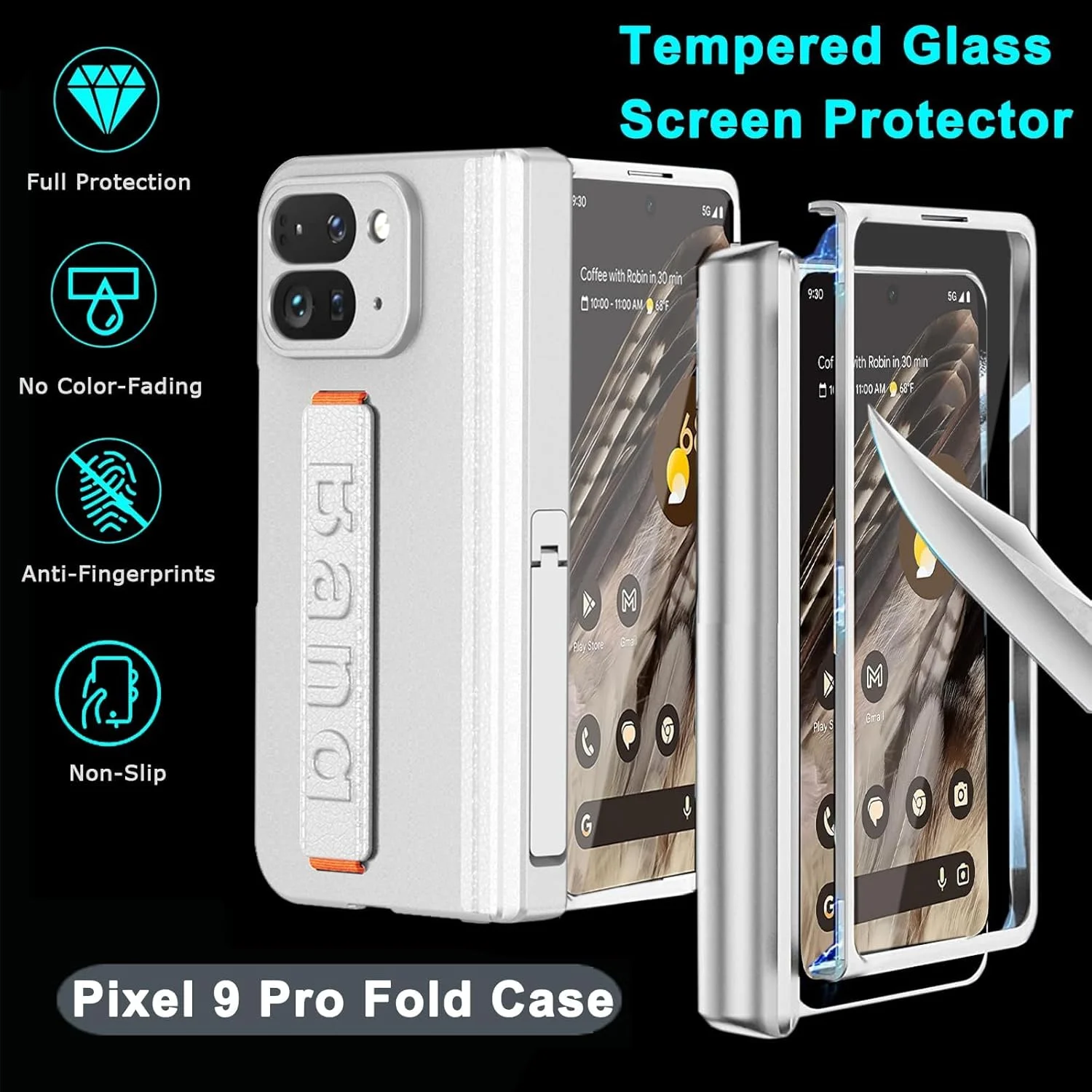قاب محافظ گوشی گوگل پیکسل 9 پرو فولد به همراه محافظ صفحه نمایش، نقرهای، آهنربایی، مقاوم، محافظ کامل با پایه و بند برای پیکسل 9 پرو فولد قاب محافظ گوشی گوگل پیکسل 9 پرو فولد به همراه محافظ صفحه نمایش، نقرهای، آهنربایی، مقاوم، محافظ کامل با پایه و بند برای پیکسل 9 پرو فولد