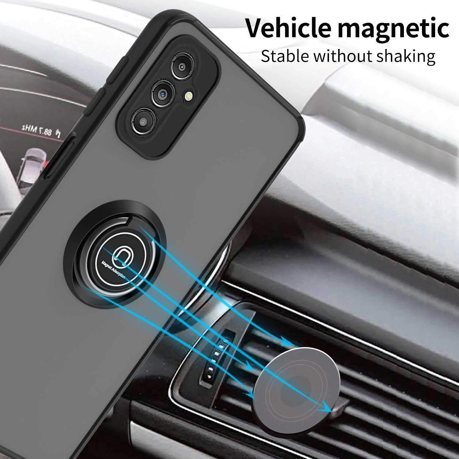 کاور محافظ ضد ضربه با حلقه فلزی چرخان، روکش مات و ضد اثر انگشت، مناسب برای هولدر مغناطیسی خودرو سامسونگ گلکسی A14 5G (سبز)